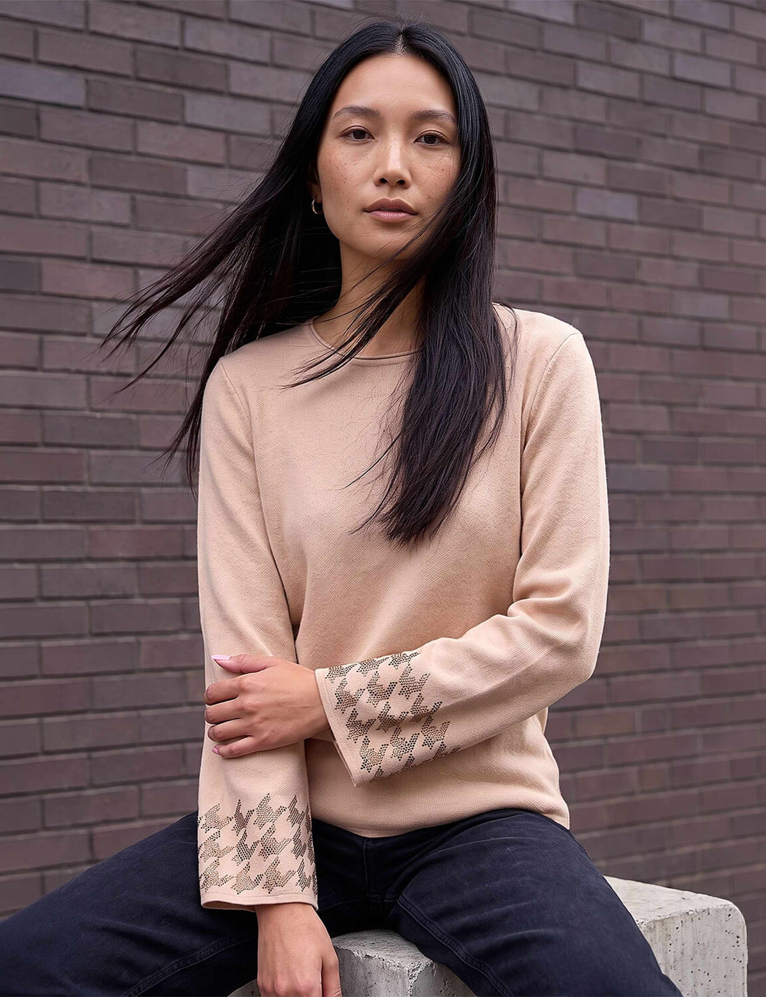 Rayon Blend Embellished Sleeve Jumper 1 of 4