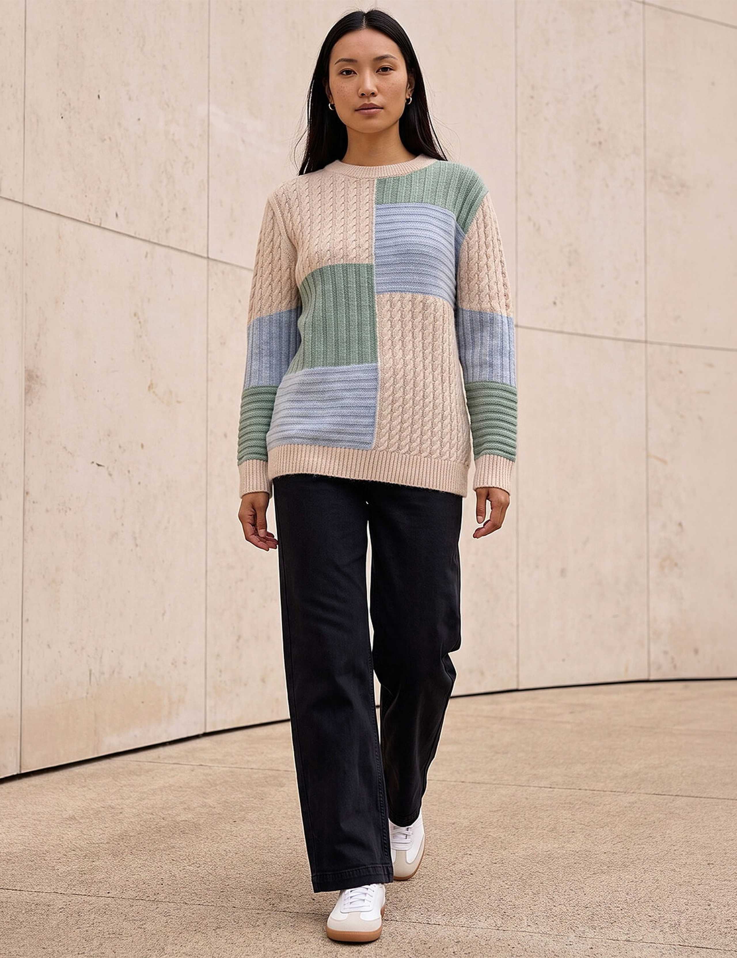 Colour Block Cable Knit Jumper 3 of 4