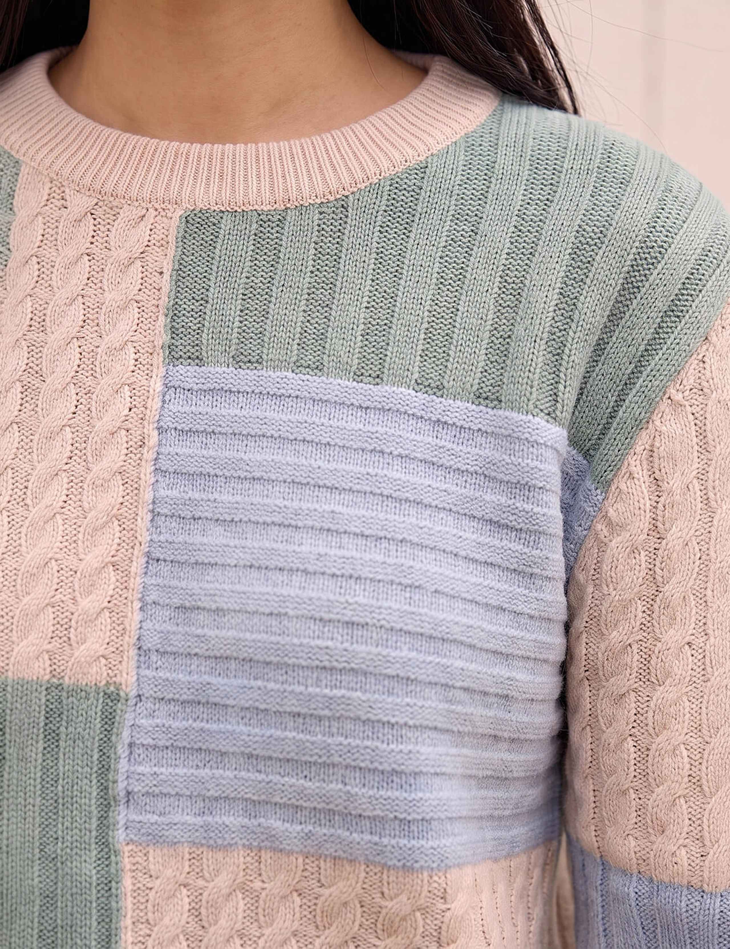 Colour Block Cable Knit Jumper 4 of 4