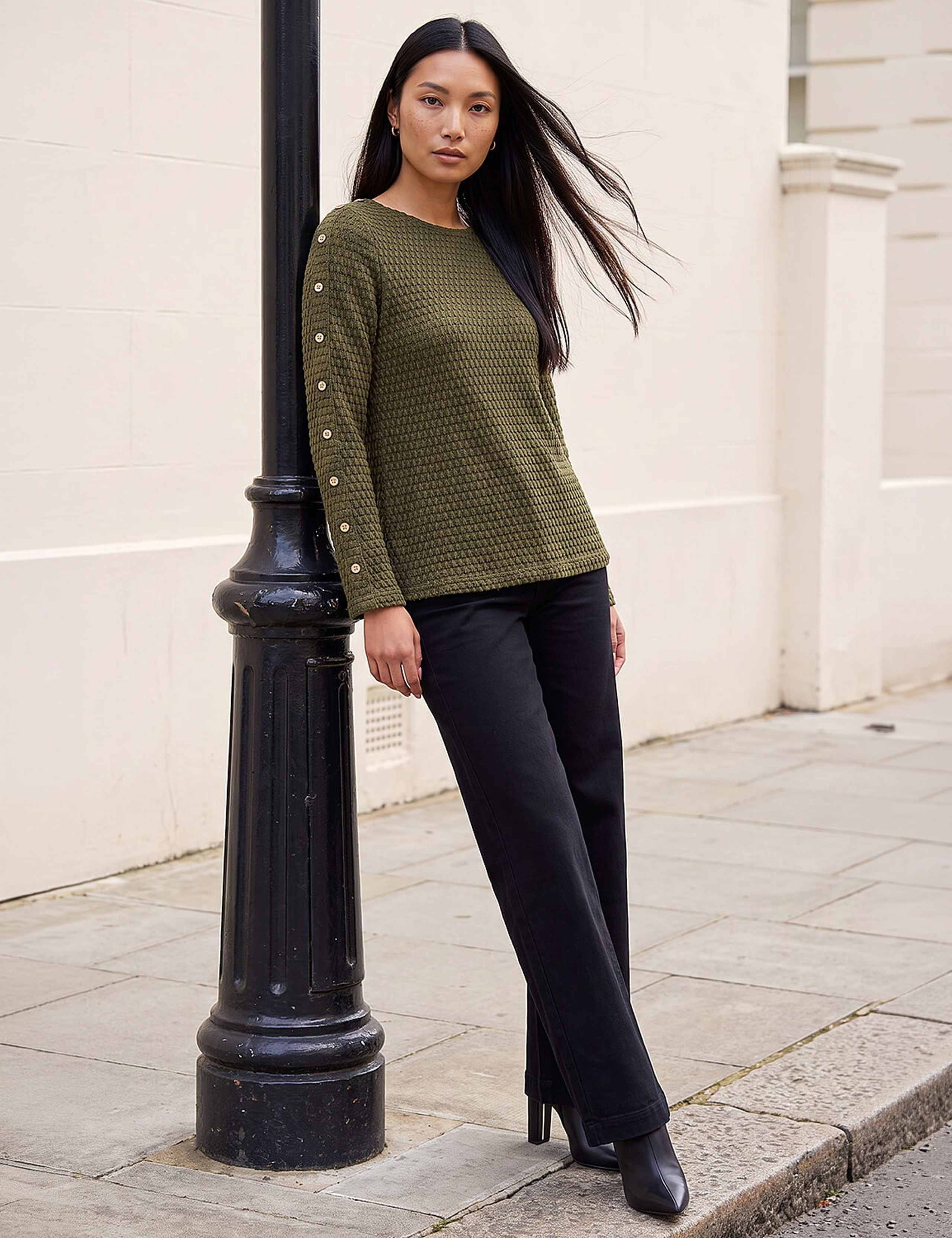 Textured Round Neck Button Detail Top 2 of 4
