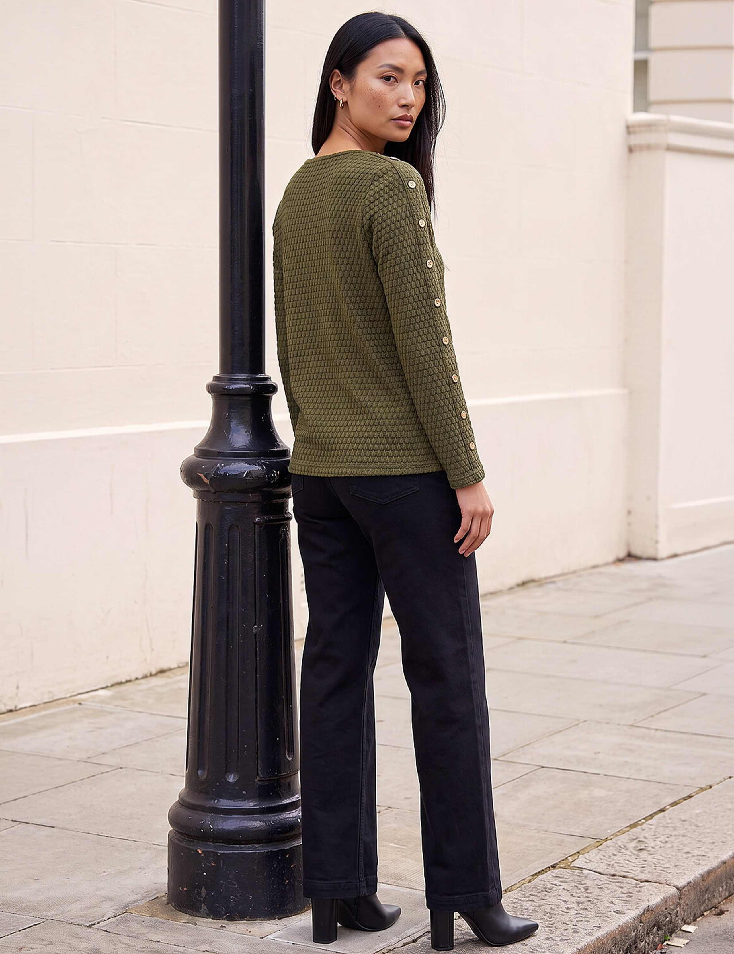 Textured Round Neck Button Detail Top 3 of 4