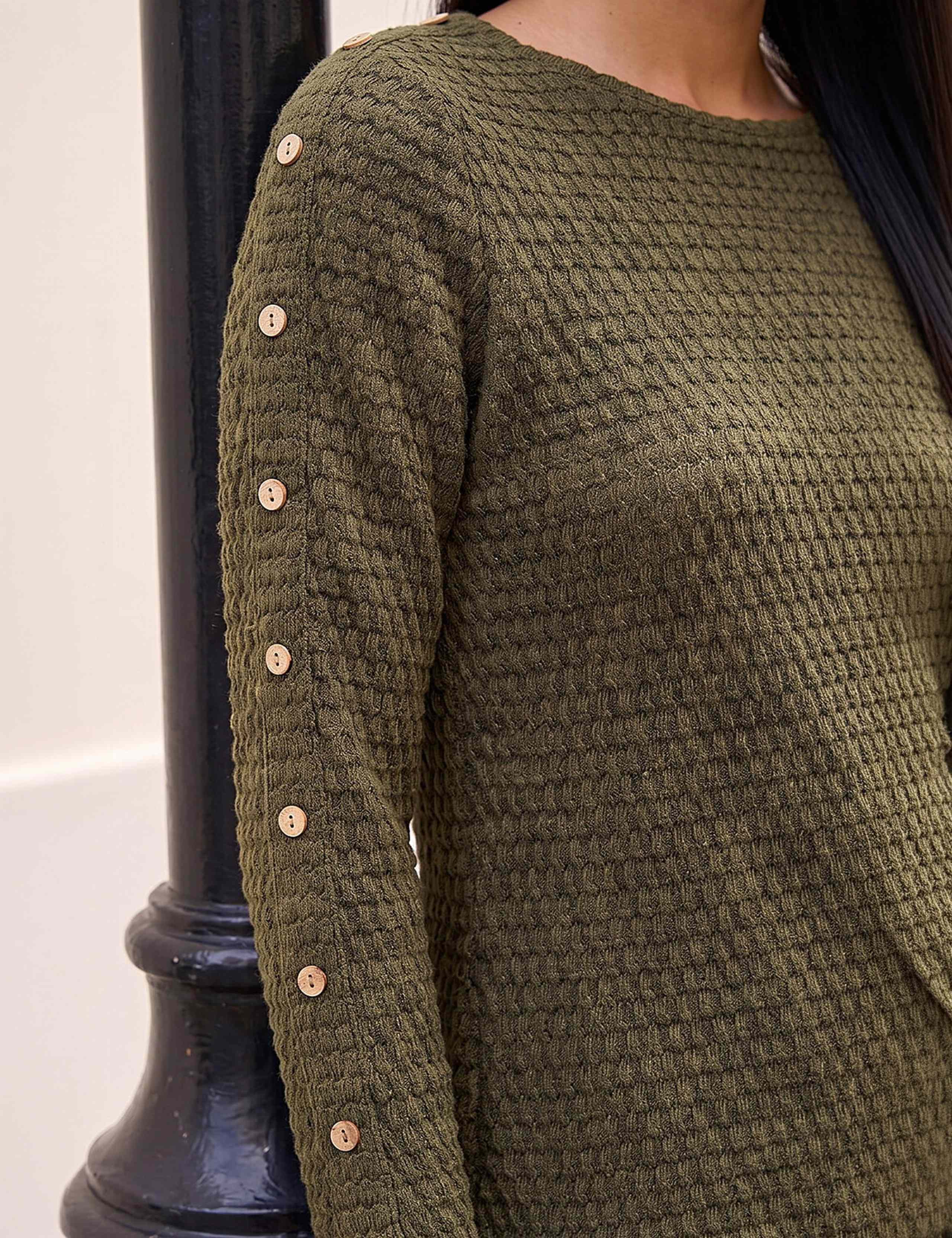 Textured Round Neck Button Detail Top 4 of 4
