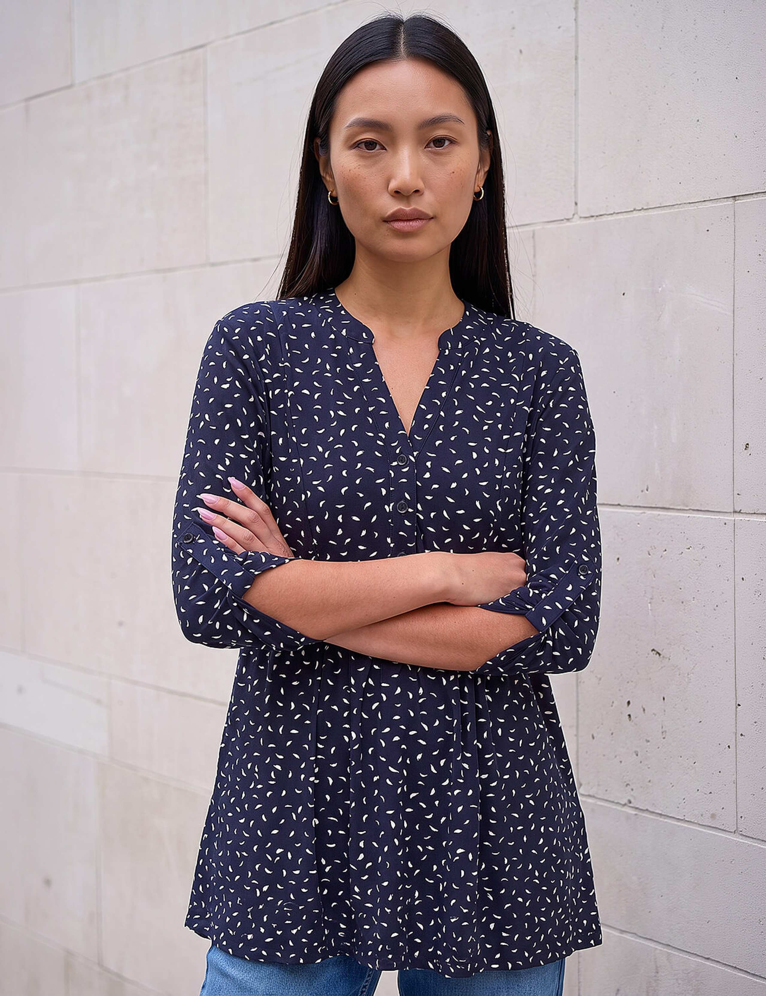 Ditsy Spot Puff Print Notch Neck Tunic 1 of 4
