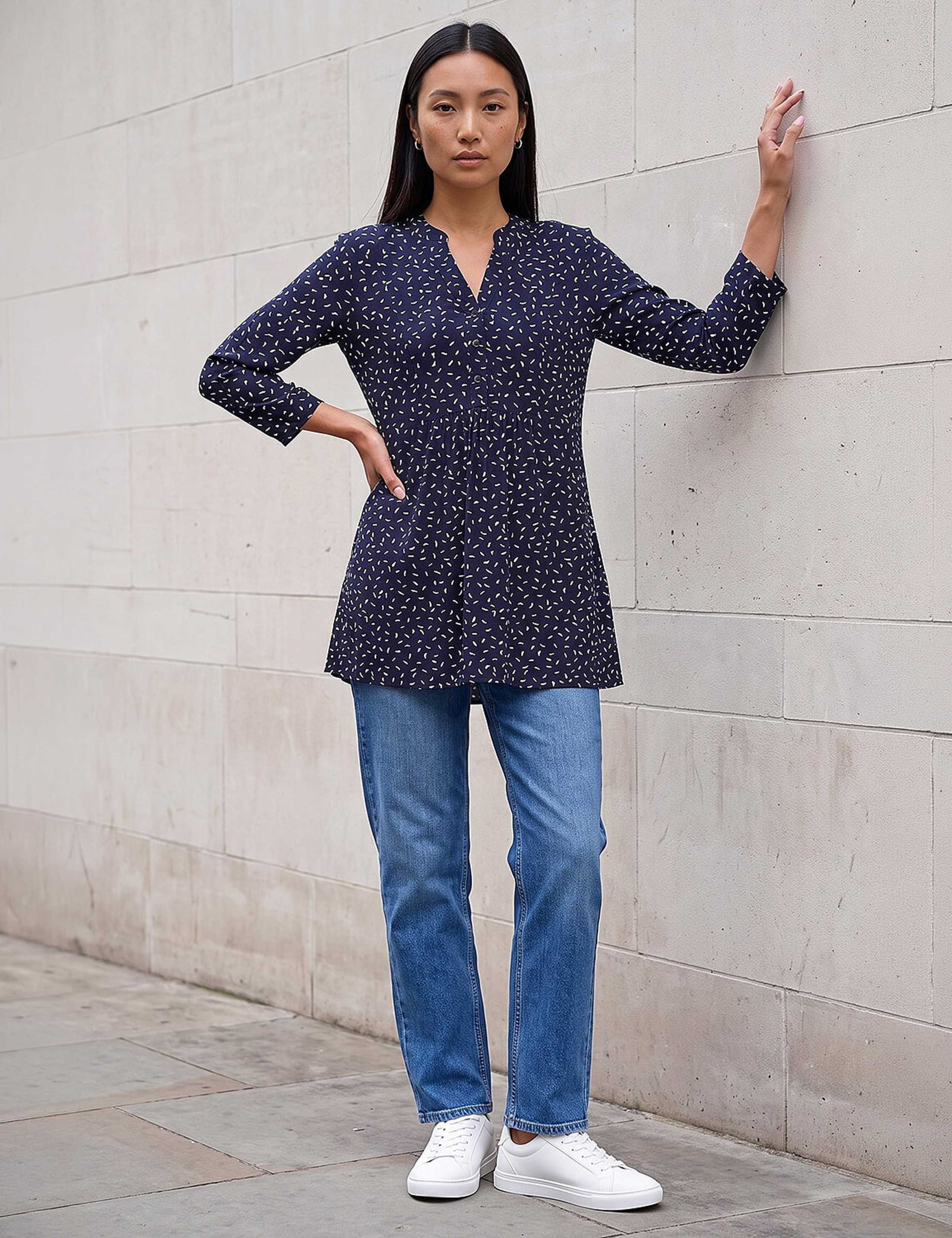 Ditsy Spot Puff Print Notch Neck Tunic 3 of 4