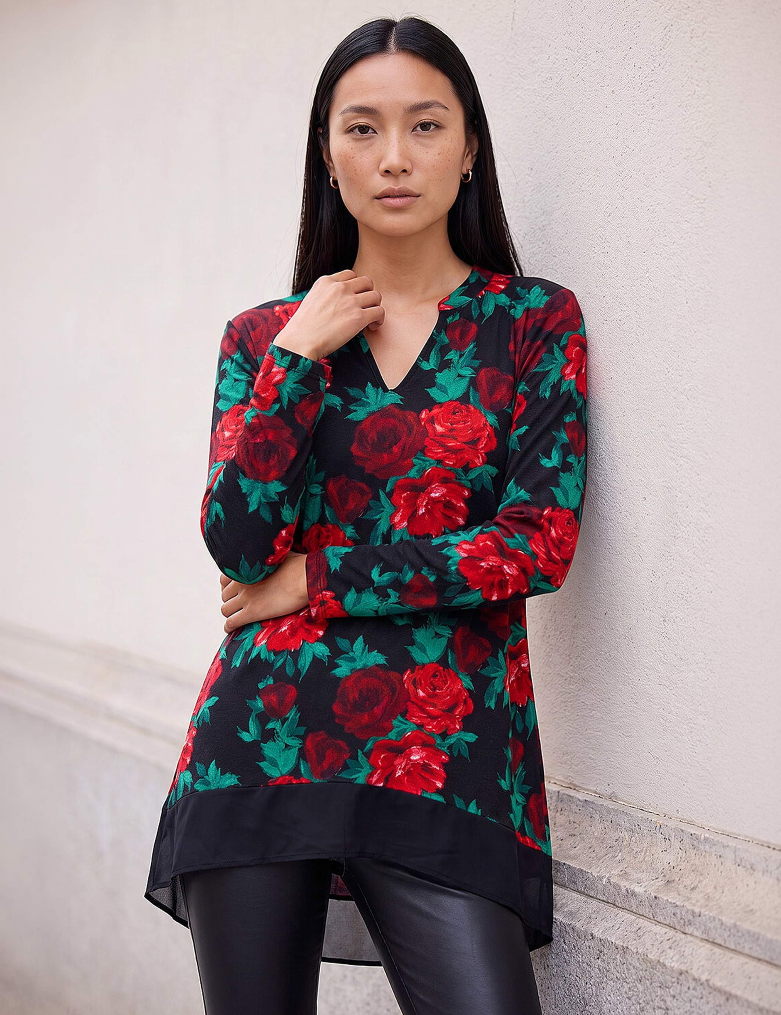 Chiffon Floral Print V Neck Top 1 of 4