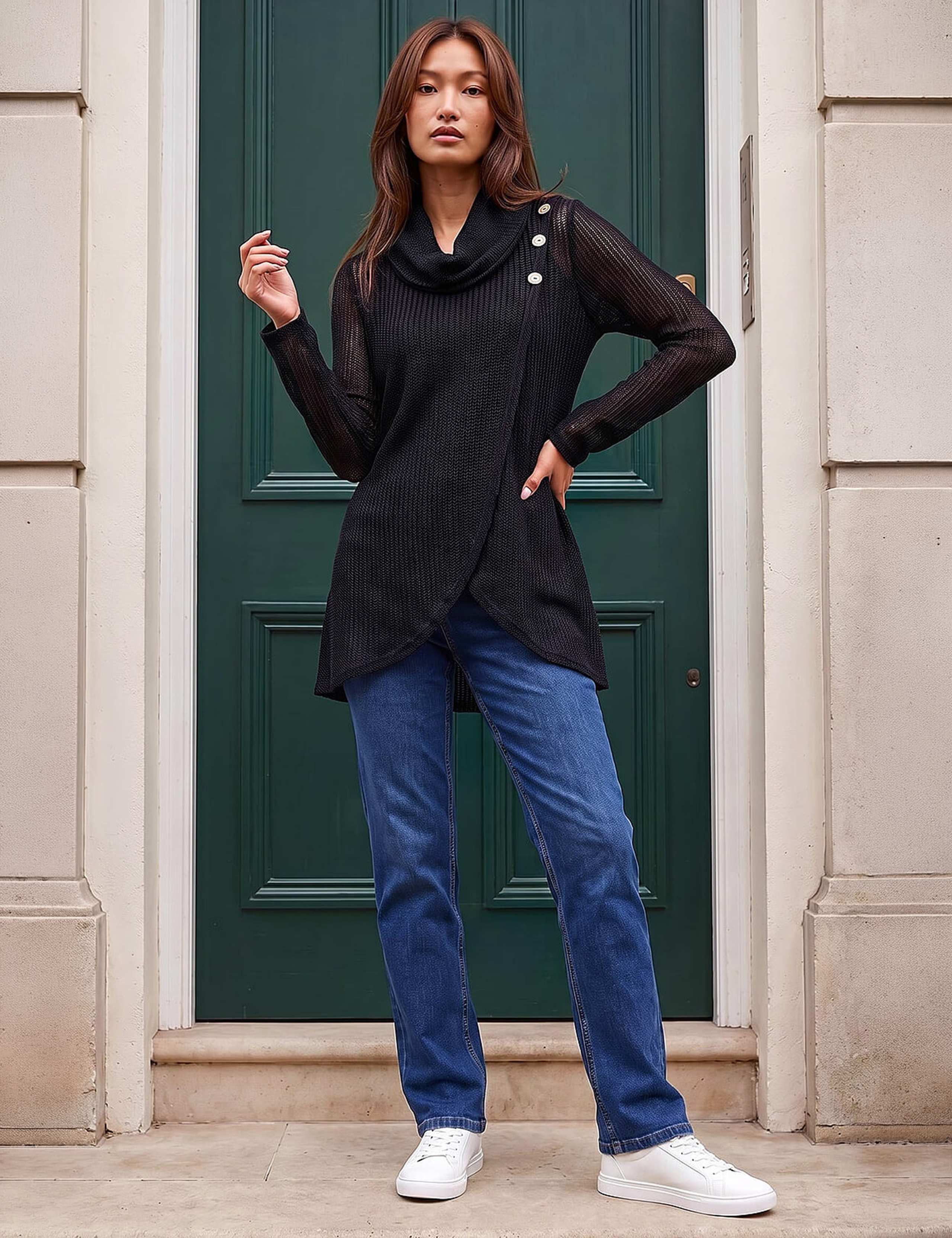 Textured Cowl Neck Button Detail Tunic 2 of 3