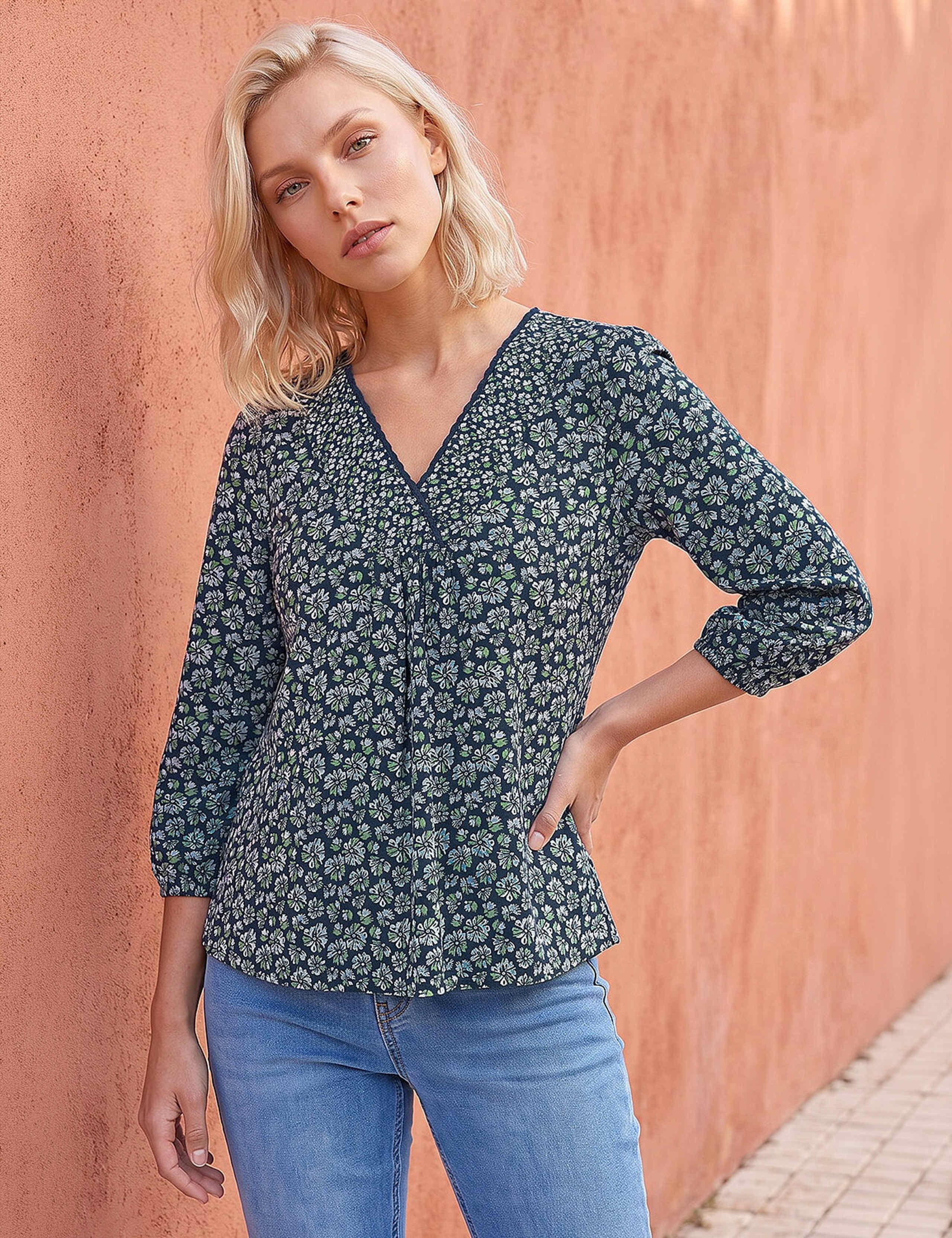 Petite Pure Cotton Stretch V Neck Top 1 of 4