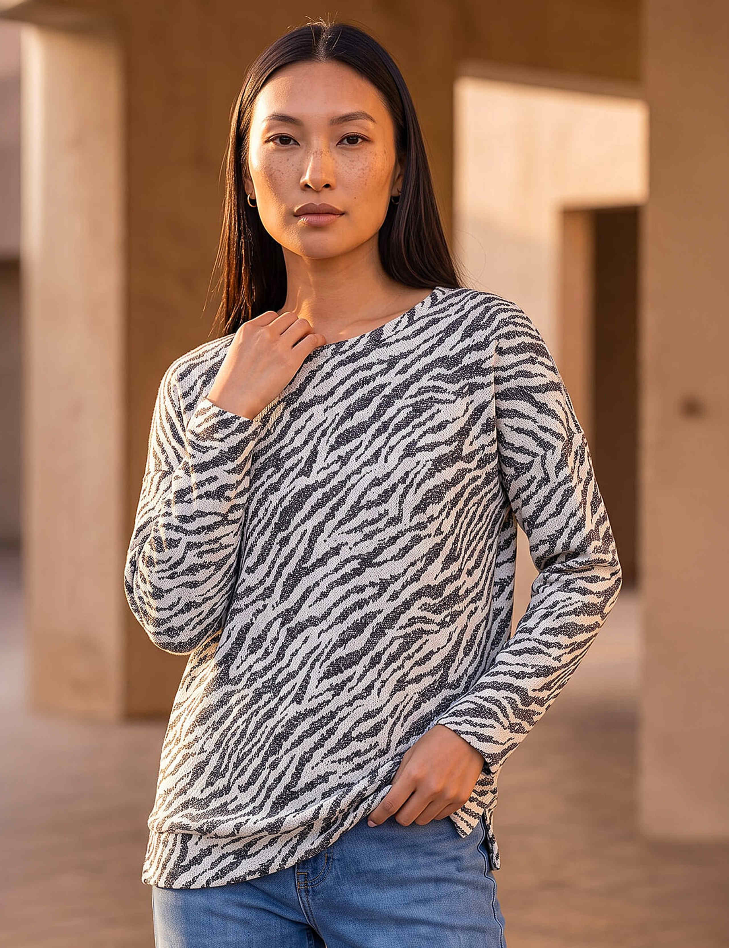 Animal Print Collared Banded Hem Top 1 of 4