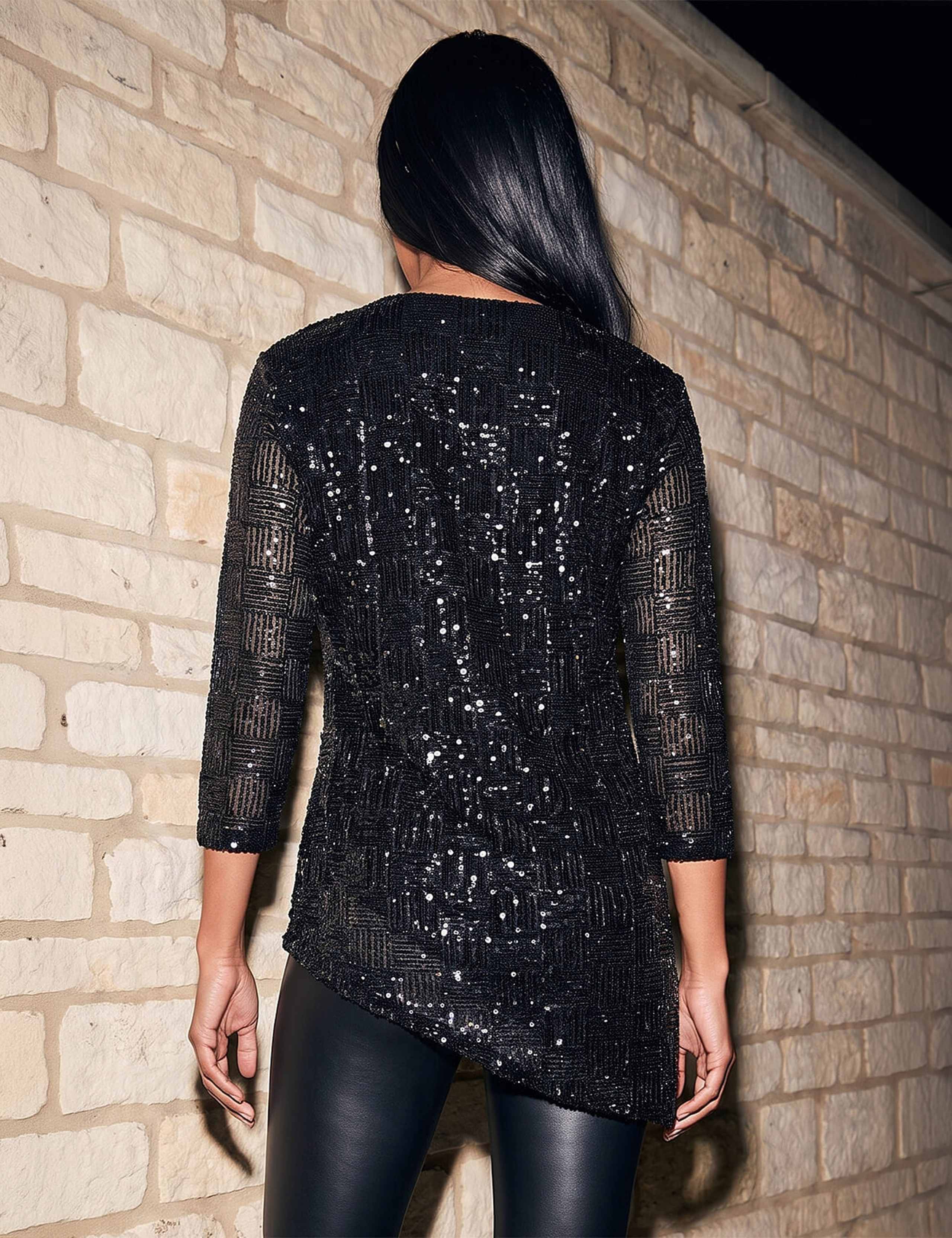 Sequin Collared Asymmetric Hem Top 4 of 4