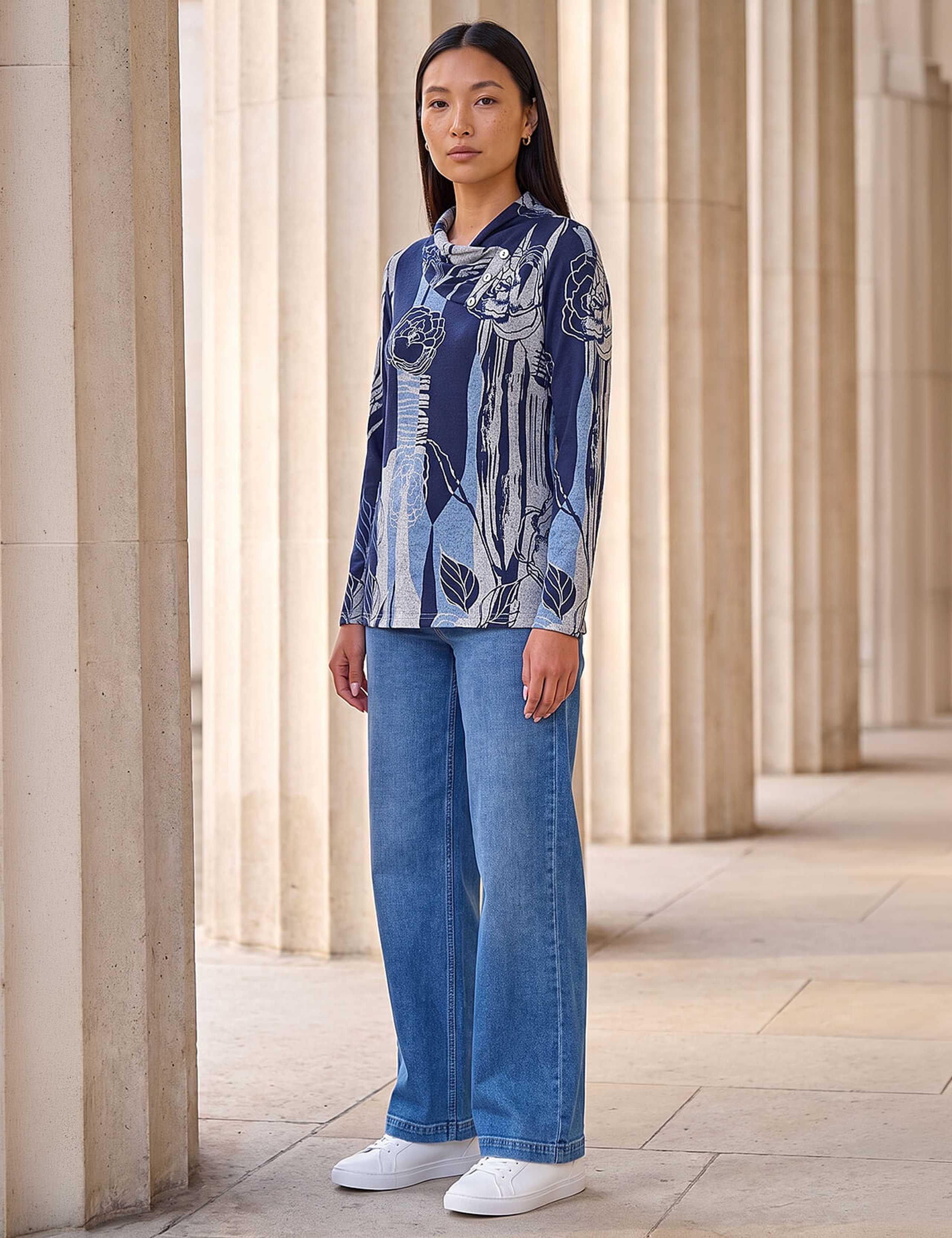 Abstract Print Collared Button Top 2 of 4
