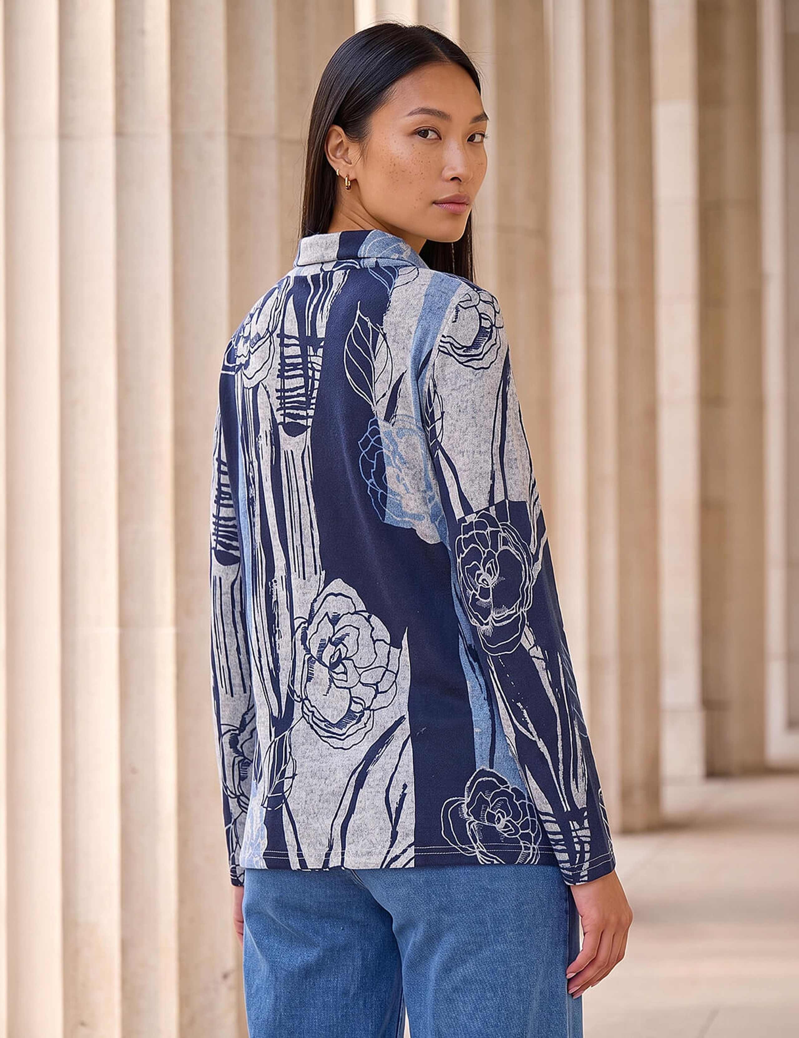 Abstract Print Collared Button Top 4 of 4