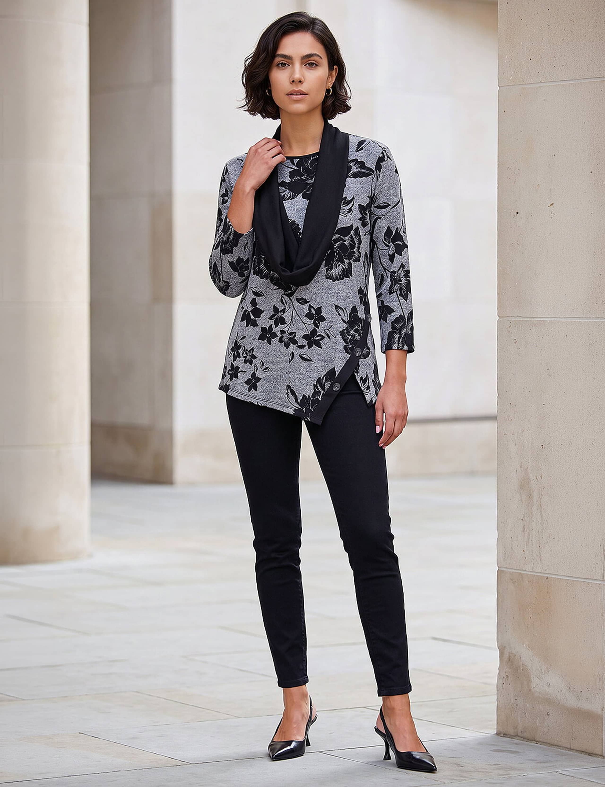Floral Collared Scarf Detail Top 2 of 4