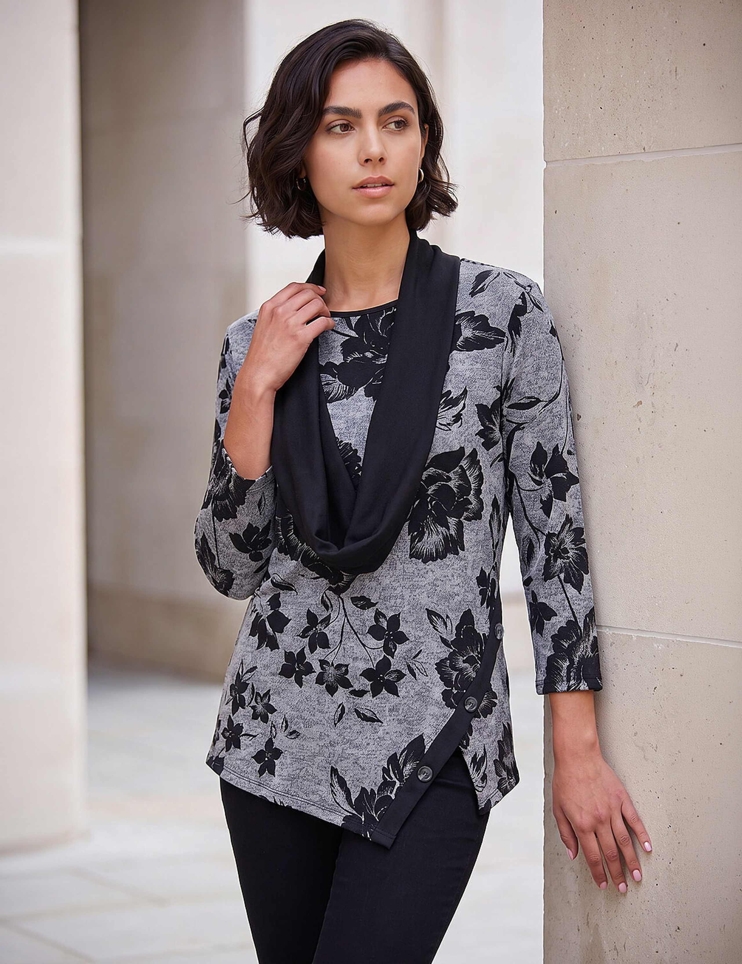 Floral Collared Scarf Detail Top 3 of 4