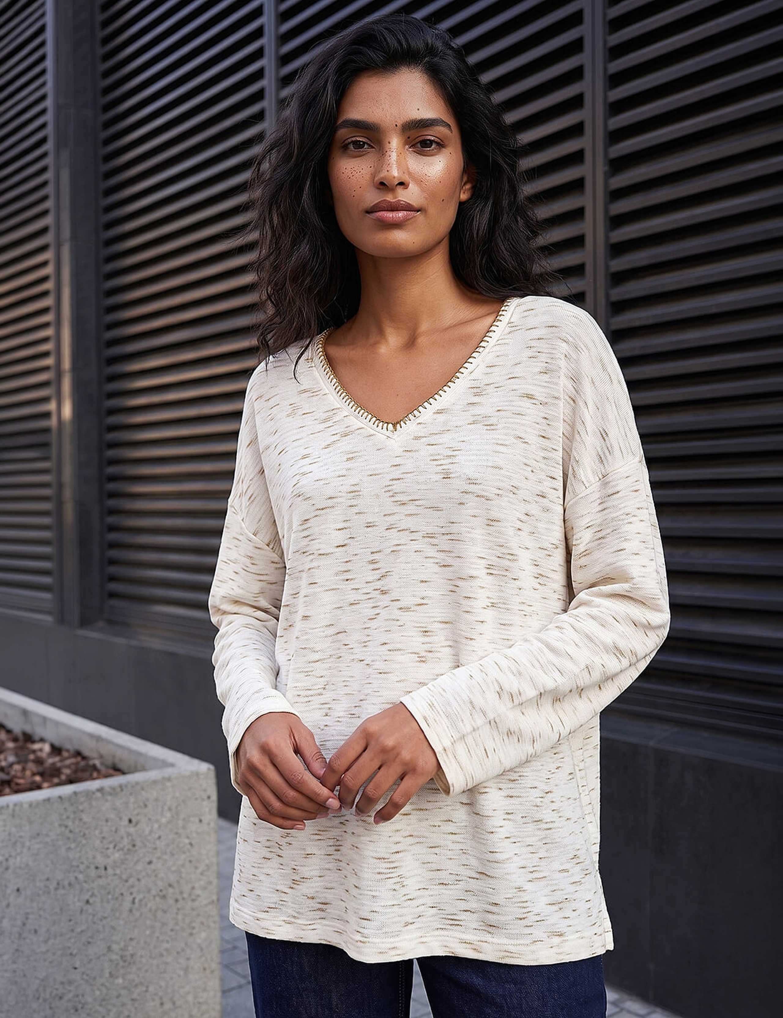 V Neck Fitted Stitch Detail Top 1 of 4