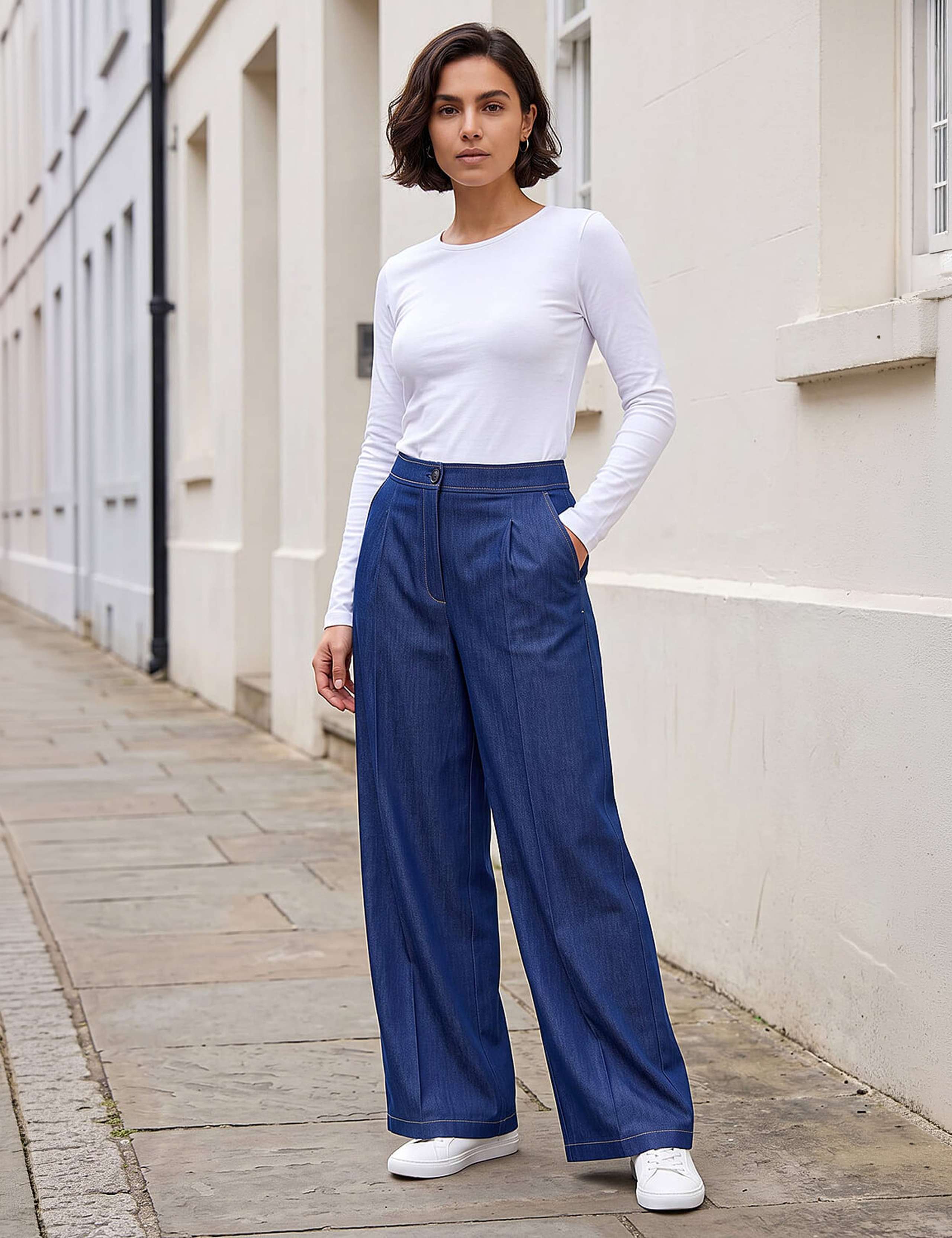 Denim Contrast Stitch Wide Leg Trousers 2 of 4