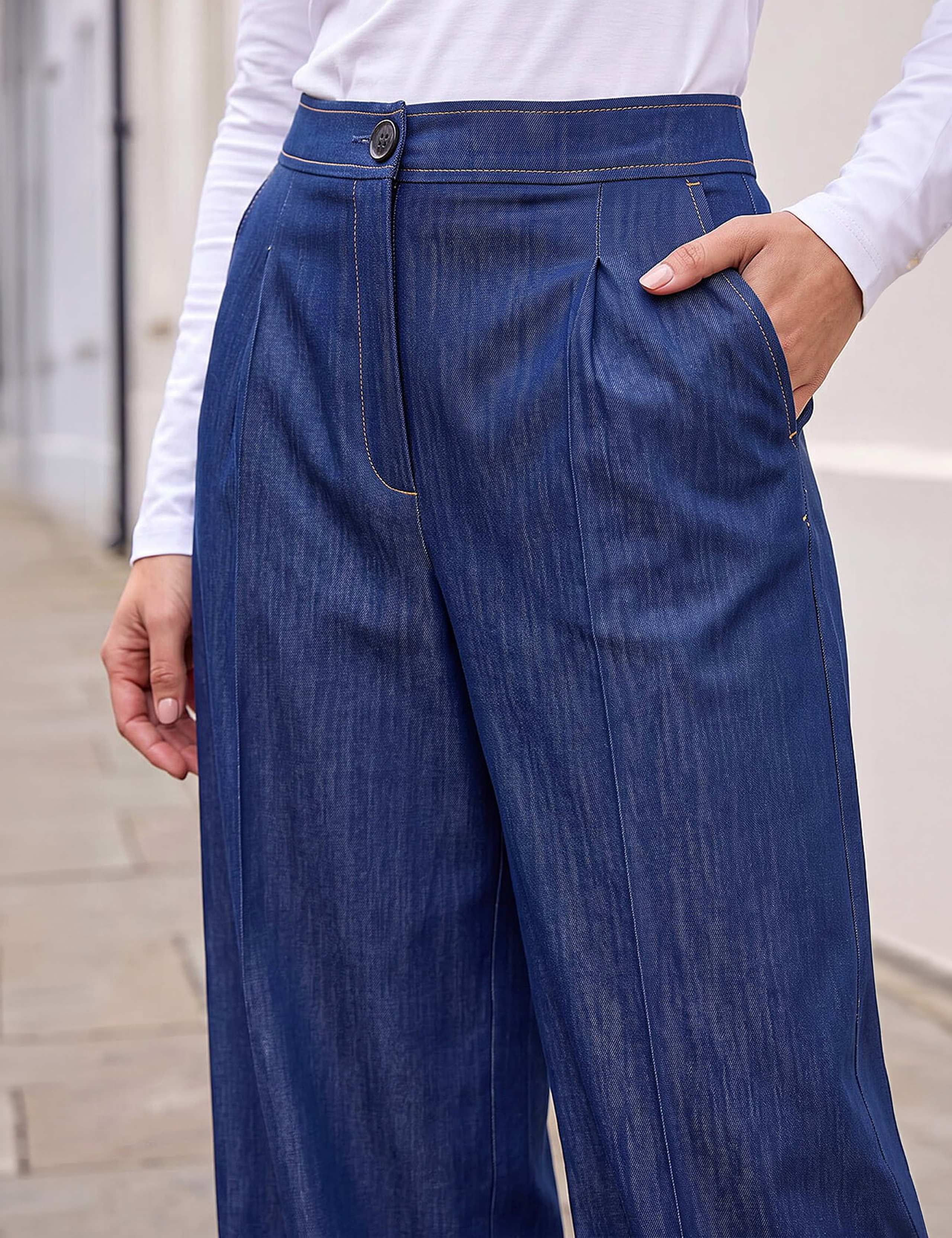 Denim Contrast Stitch Wide Leg Trousers 4 of 4