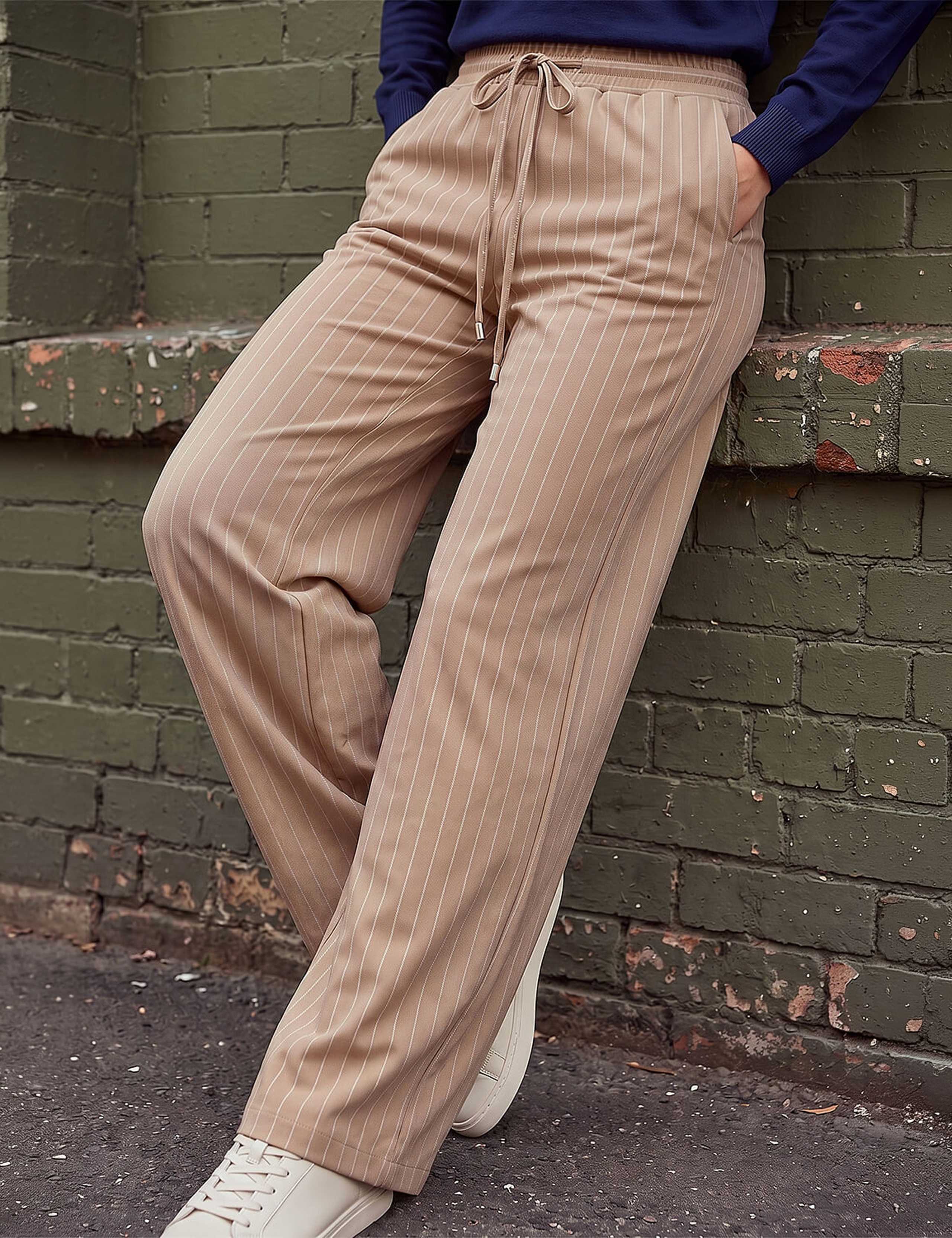 Petite Ponte Striped Drawstring Wide Leg Trousers 1 of 4