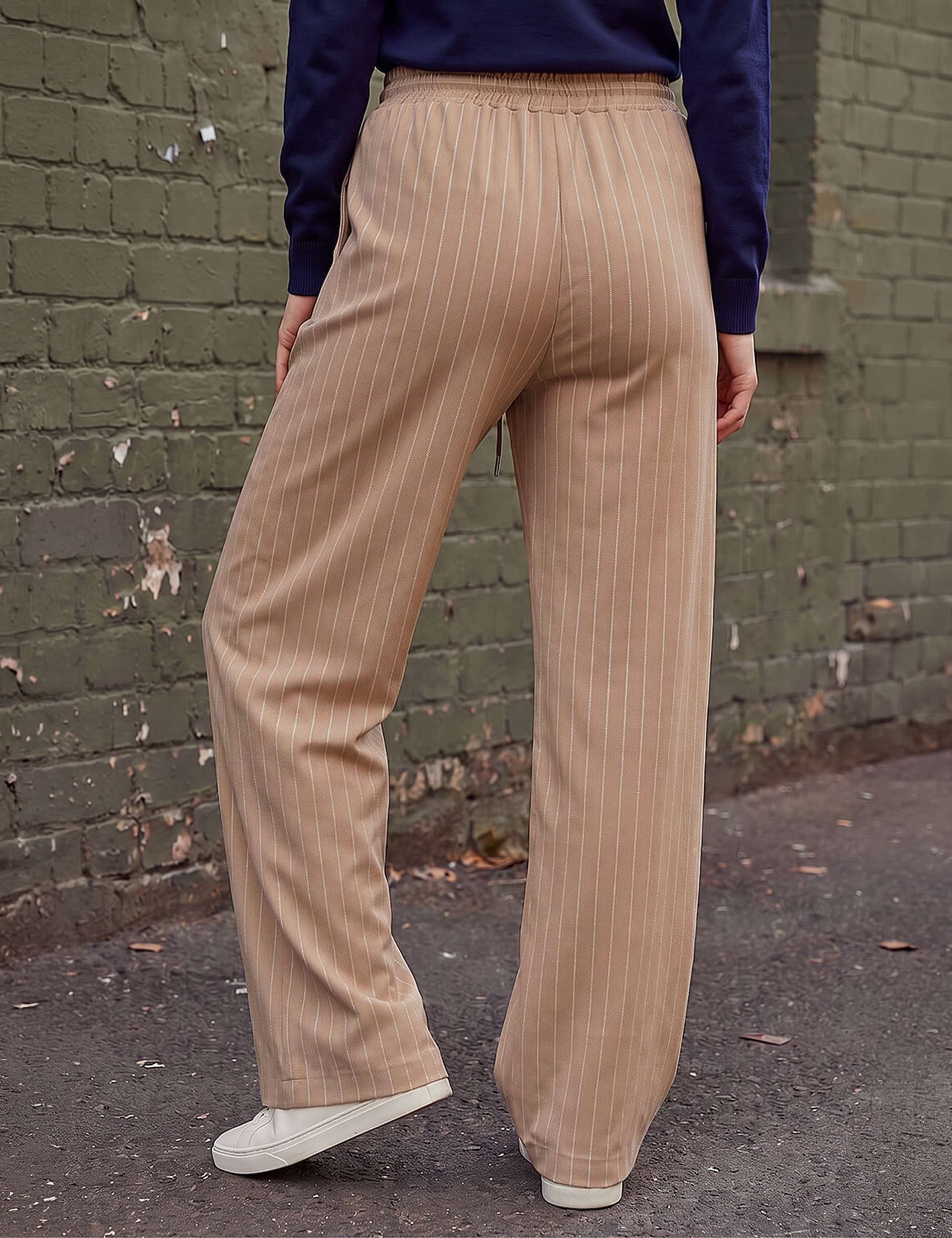 Petite Ponte Striped Drawstring Wide Leg Trousers 3 of 4