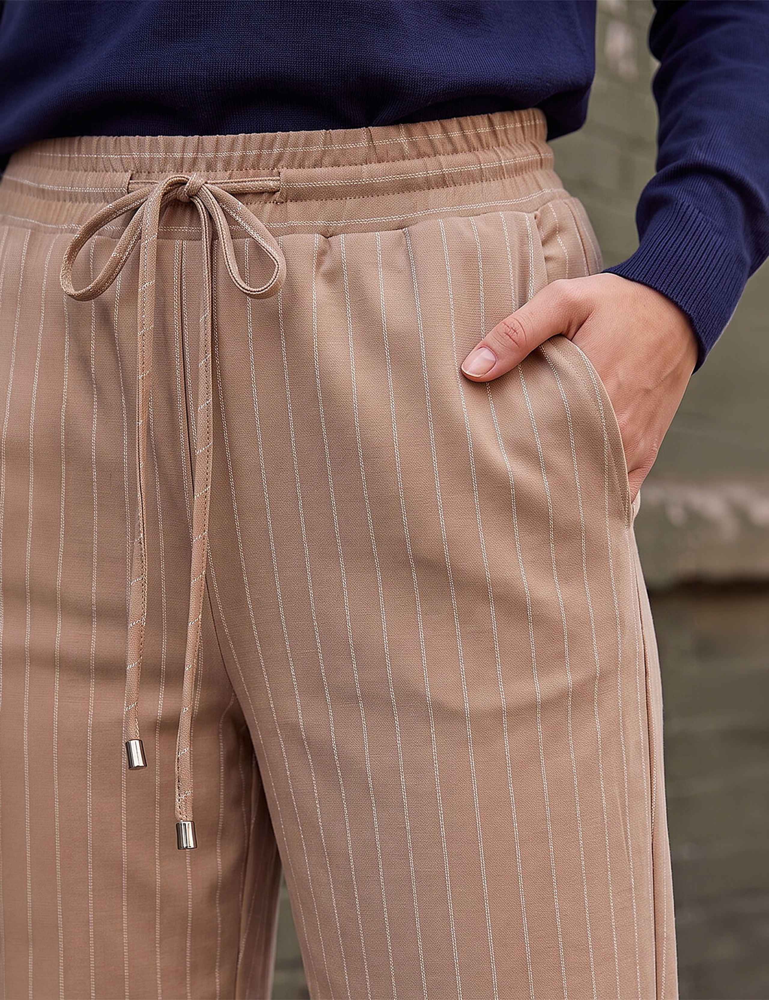 Petite Ponte Striped Drawstring Wide Leg Trousers 4 of 4