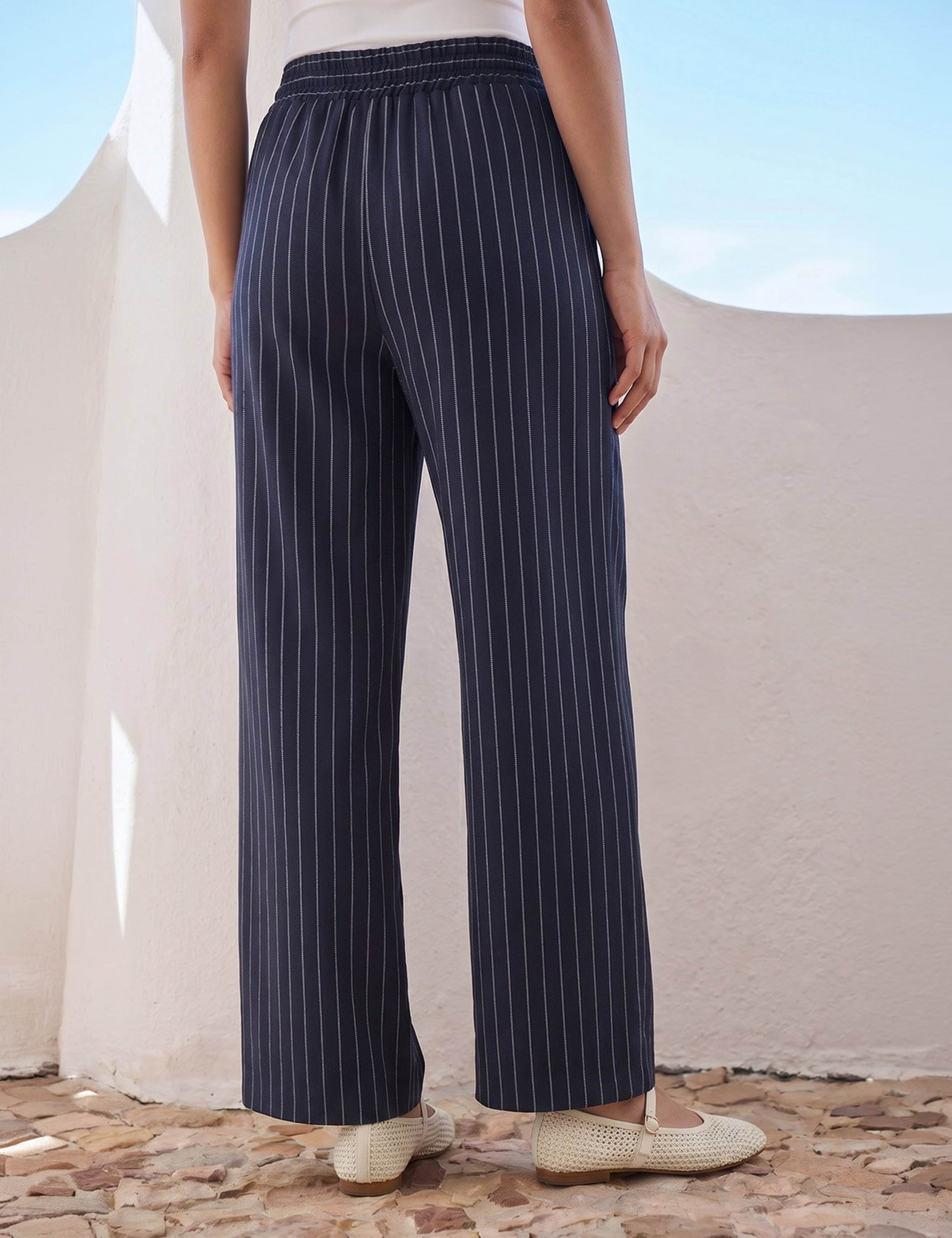 Petite Ponte Striped Drawstring Wide Leg Trousers 3 of 4