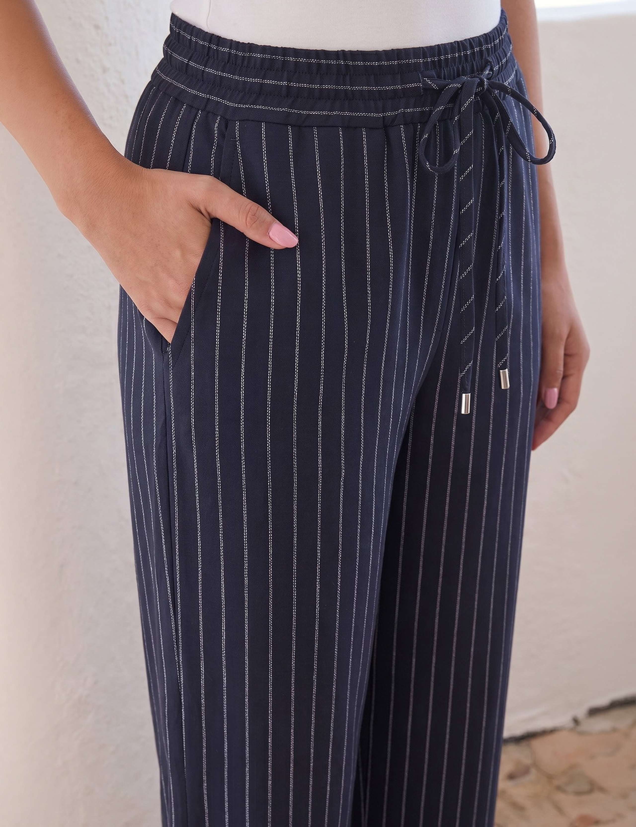 Petite Ponte Striped Drawstring Wide Leg Trousers 4 of 4