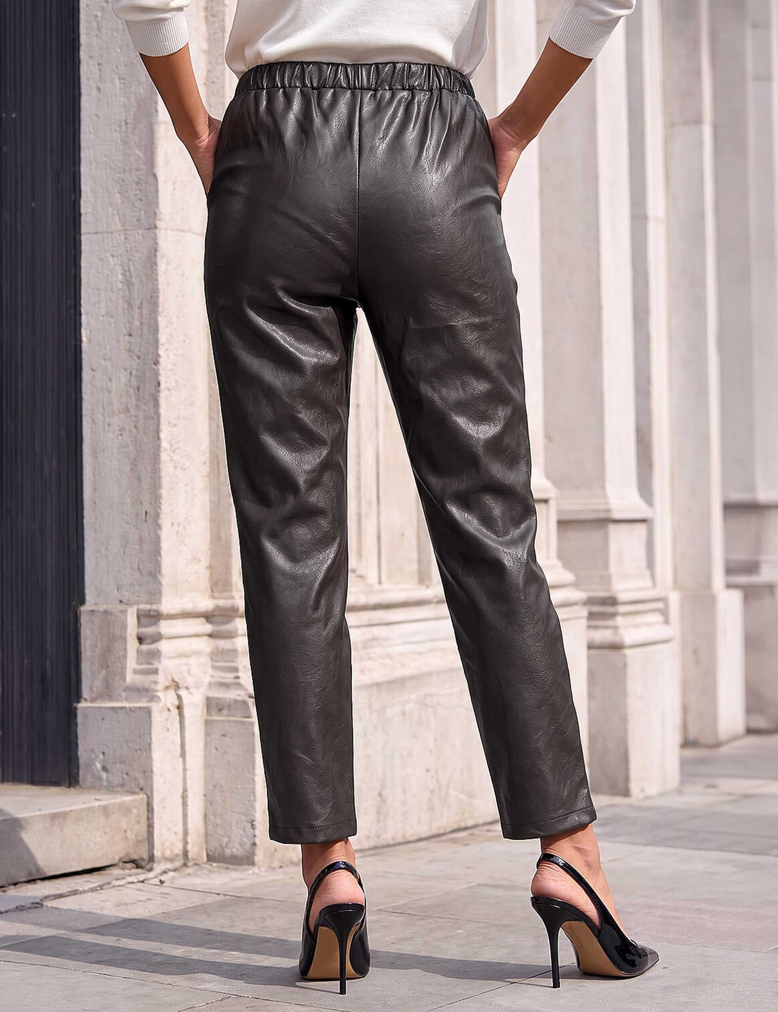 Petite Leather Look Textured Drawstring Slim Fit Trousers 3 of 4