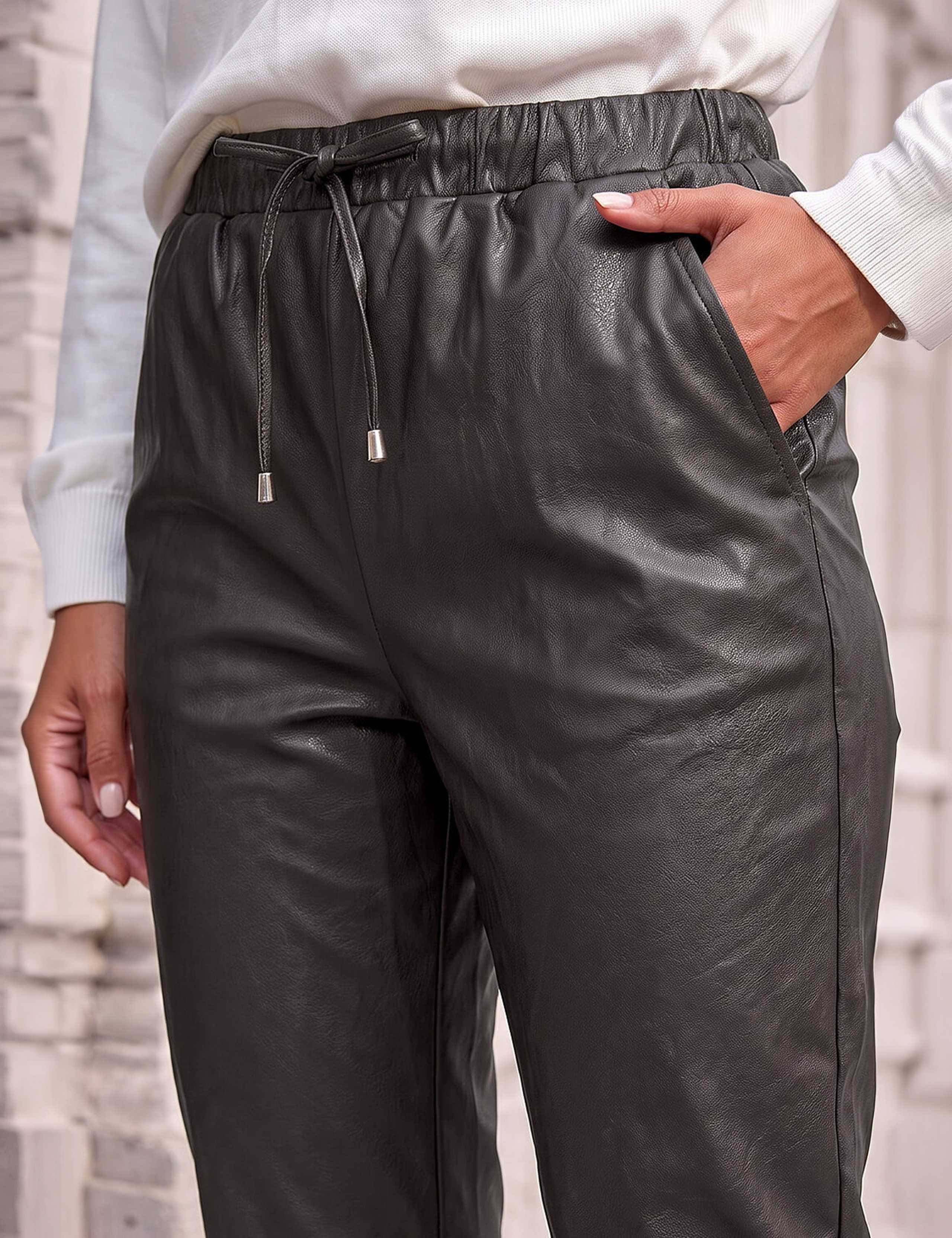 Petite Leather Look Textured Drawstring Slim Fit Trousers 2 of 4