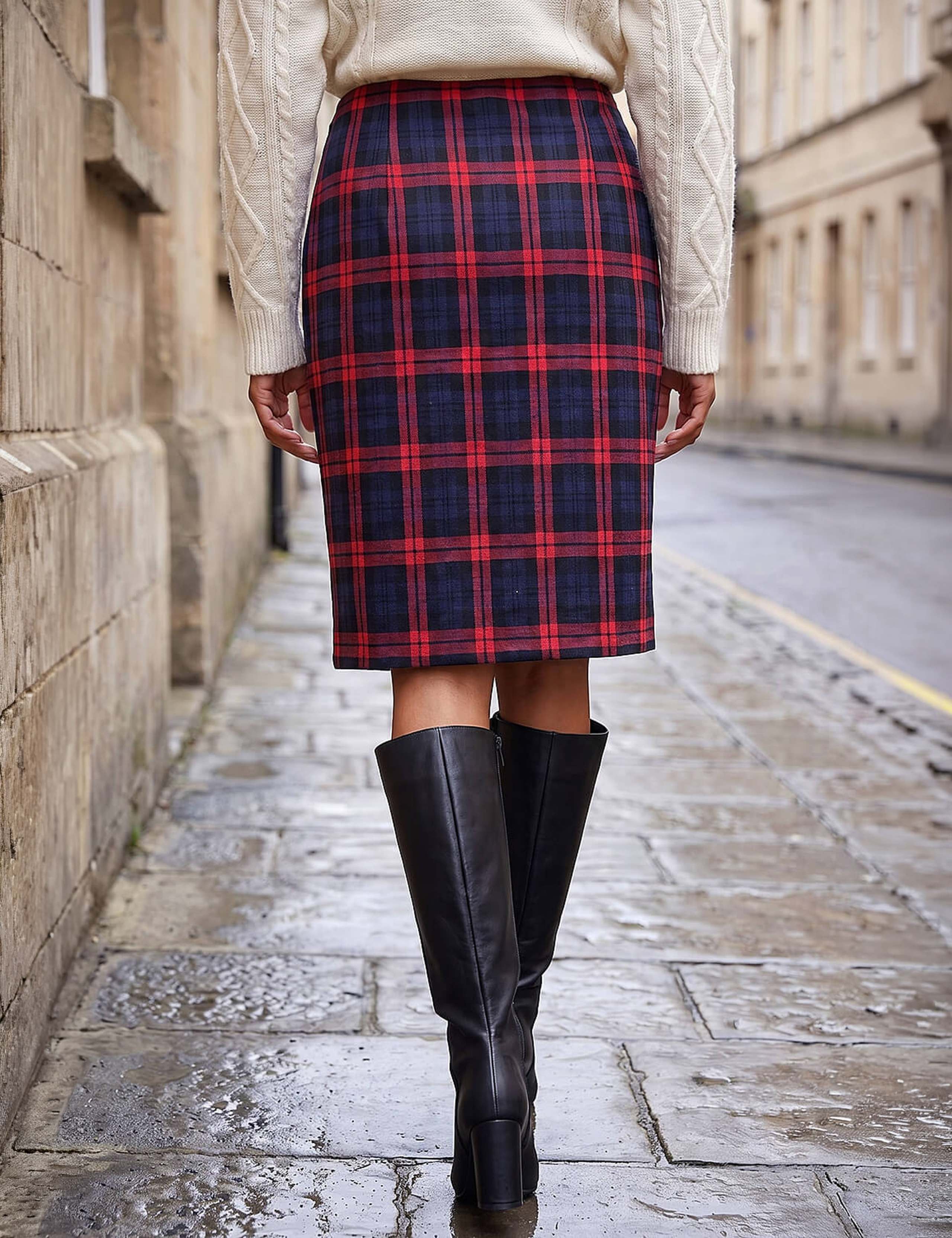 Check Print Stretch Pencil Skirt 2 of 4