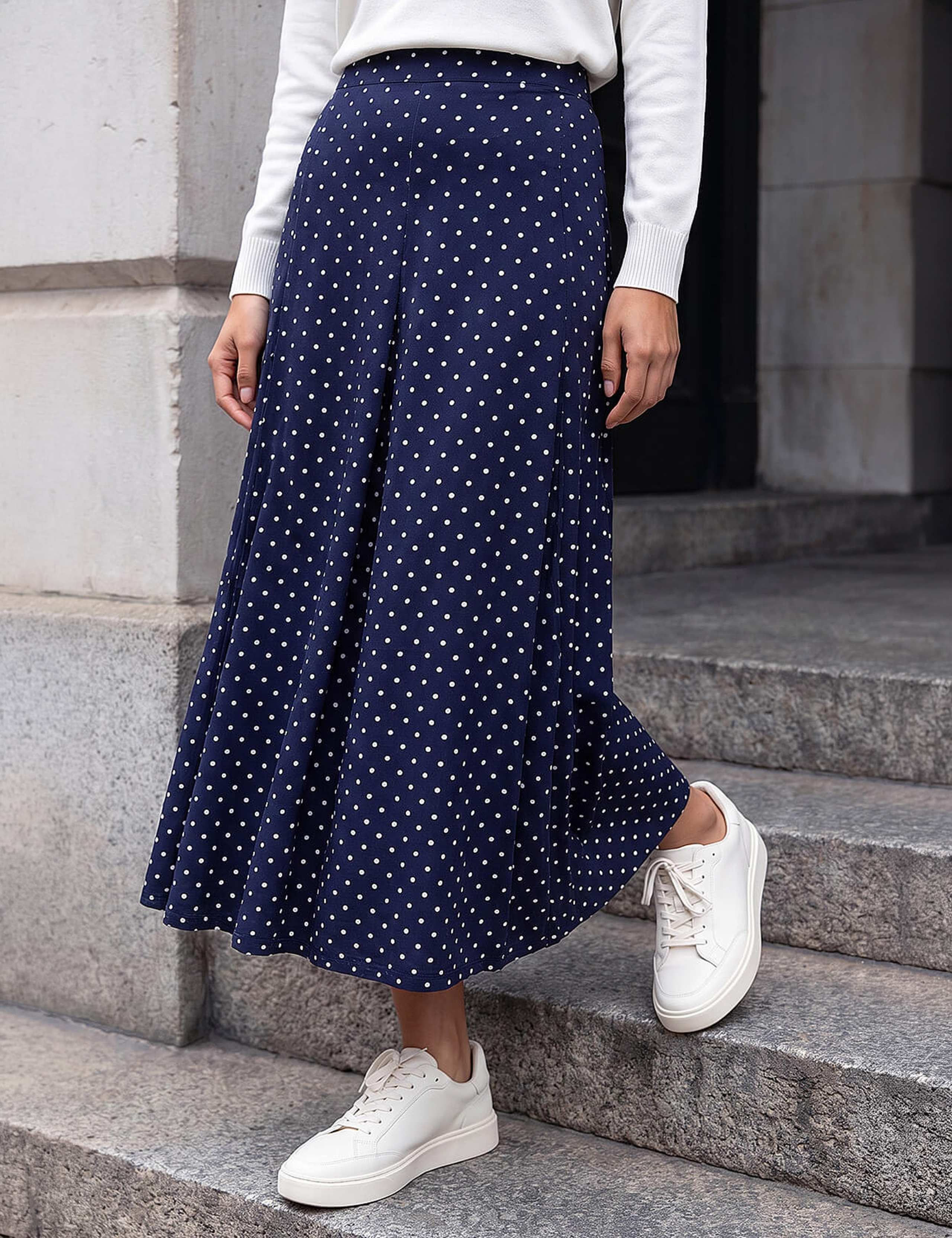 Polka Dot Stretch Midi Skirt 1 of 4