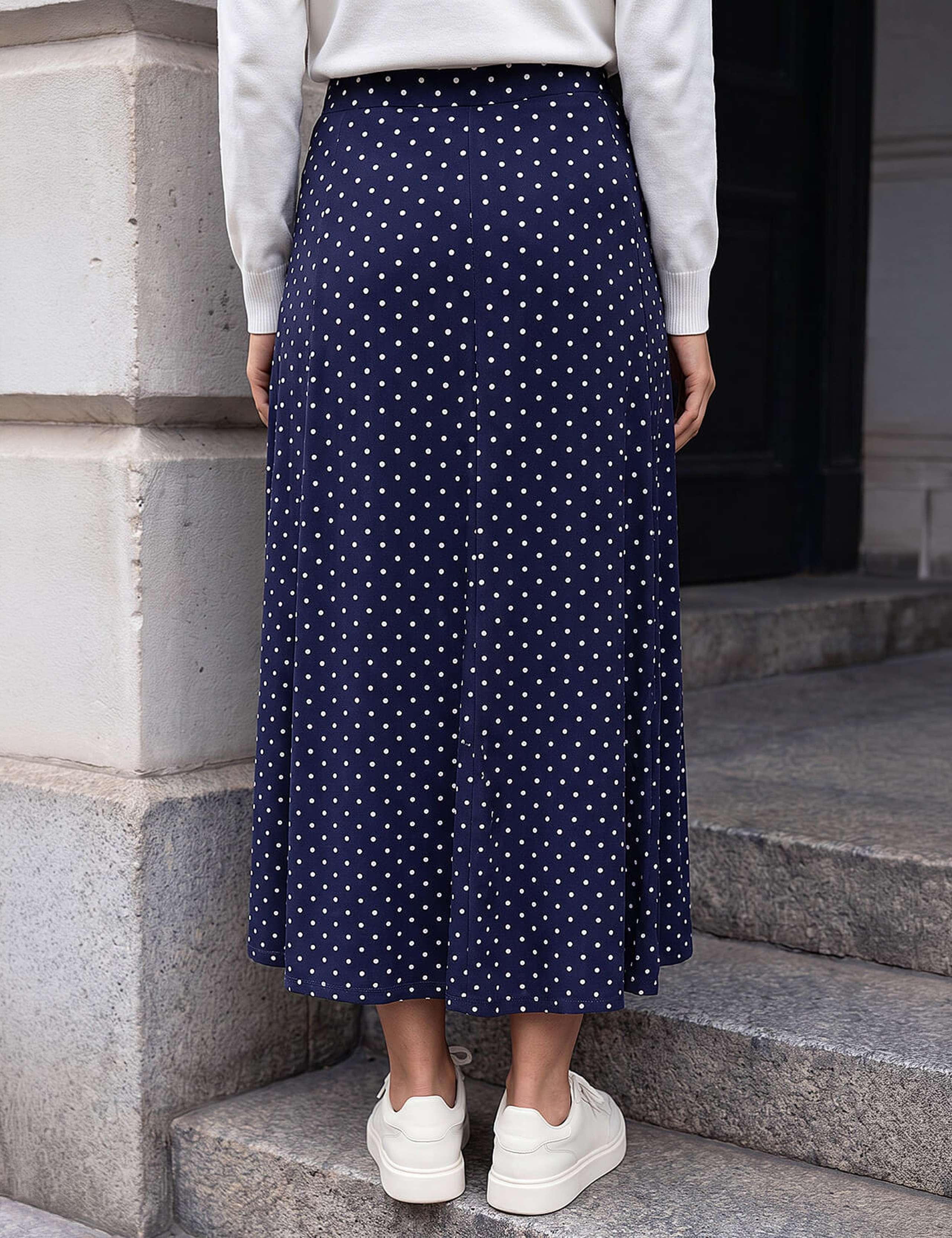 Polka Dot Stretch Midi Skirt 2 of 4