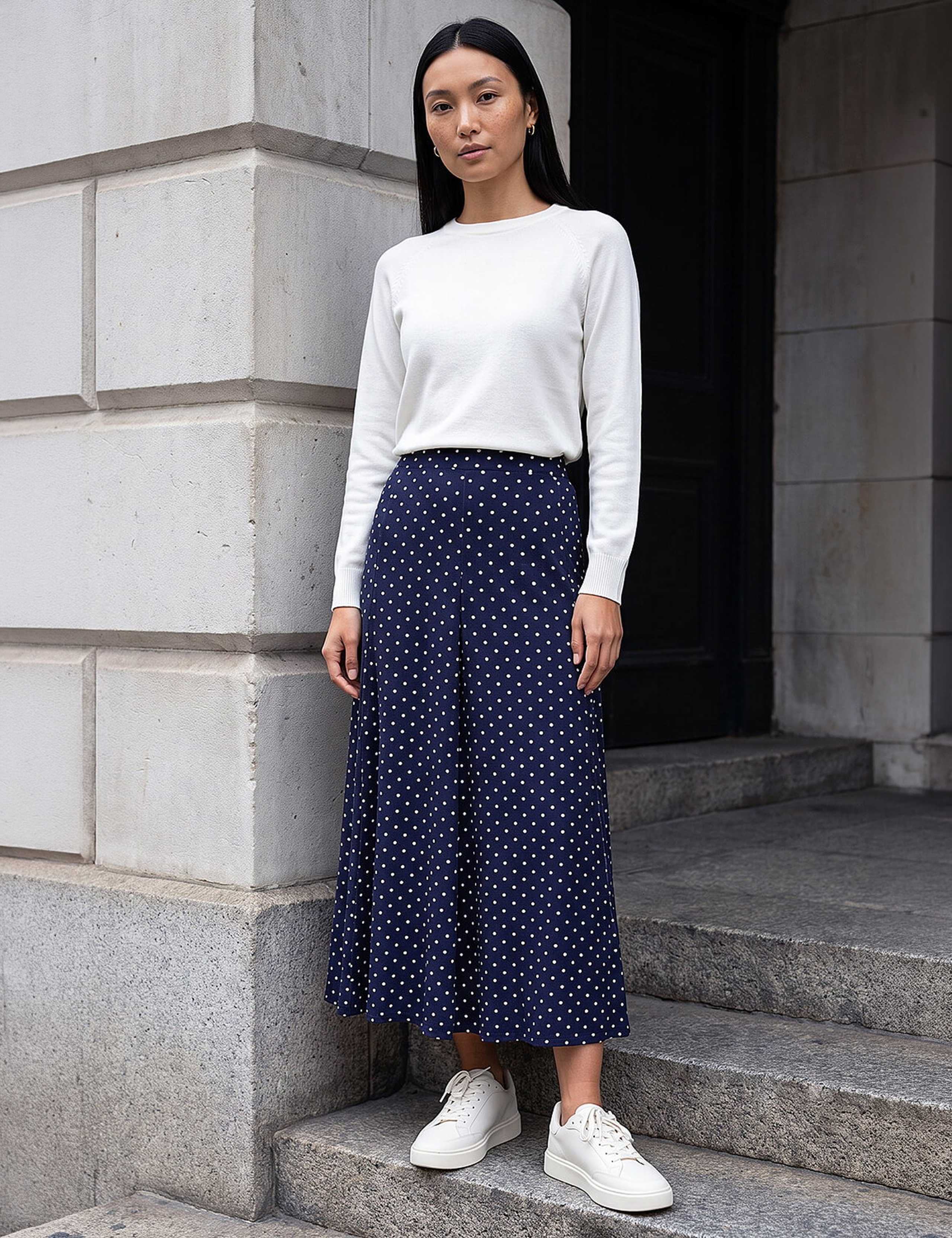 Polka Dot Stretch Midi Skirt 3 of 4