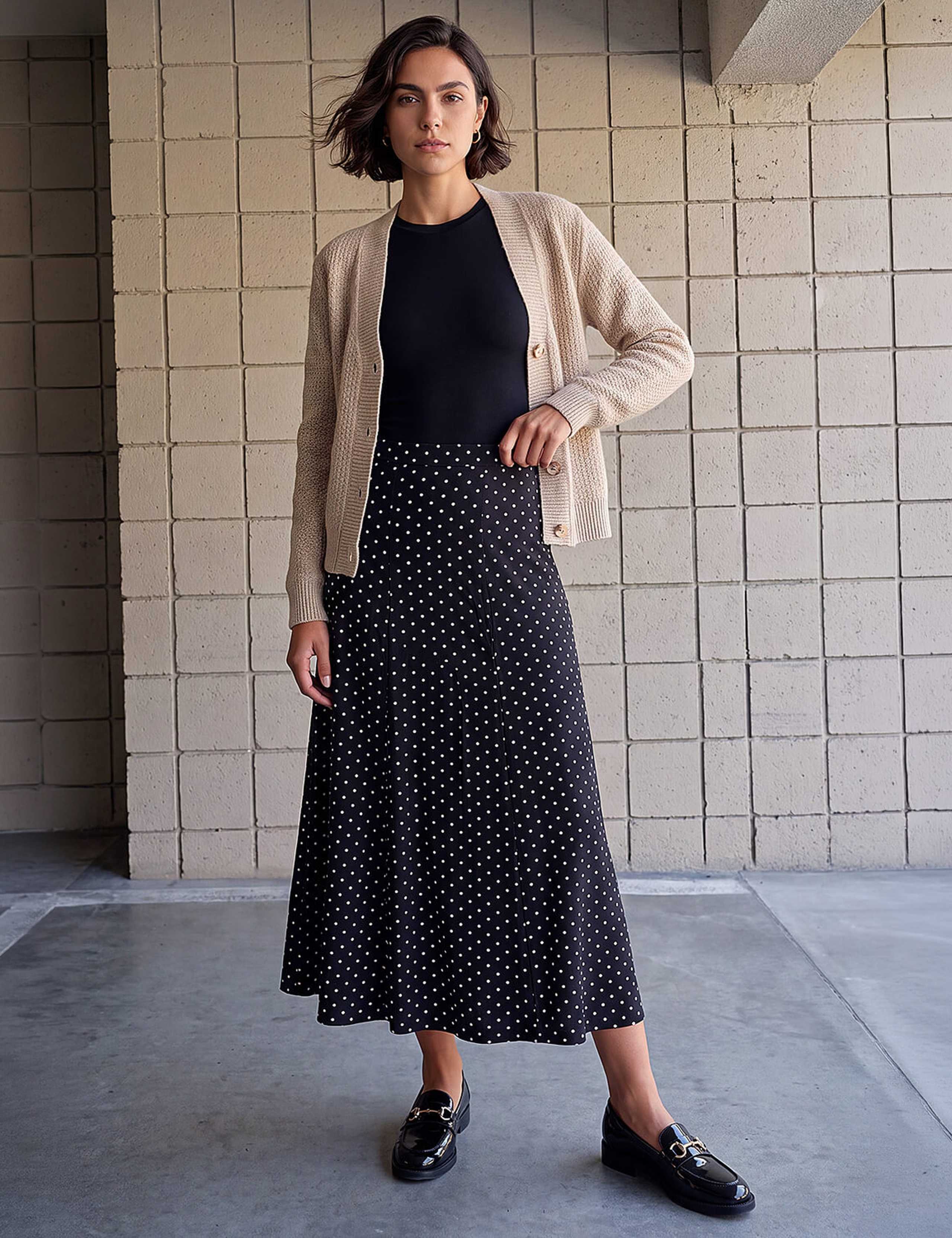 Polka Dot Stretch Midi Skirt 3 of 4