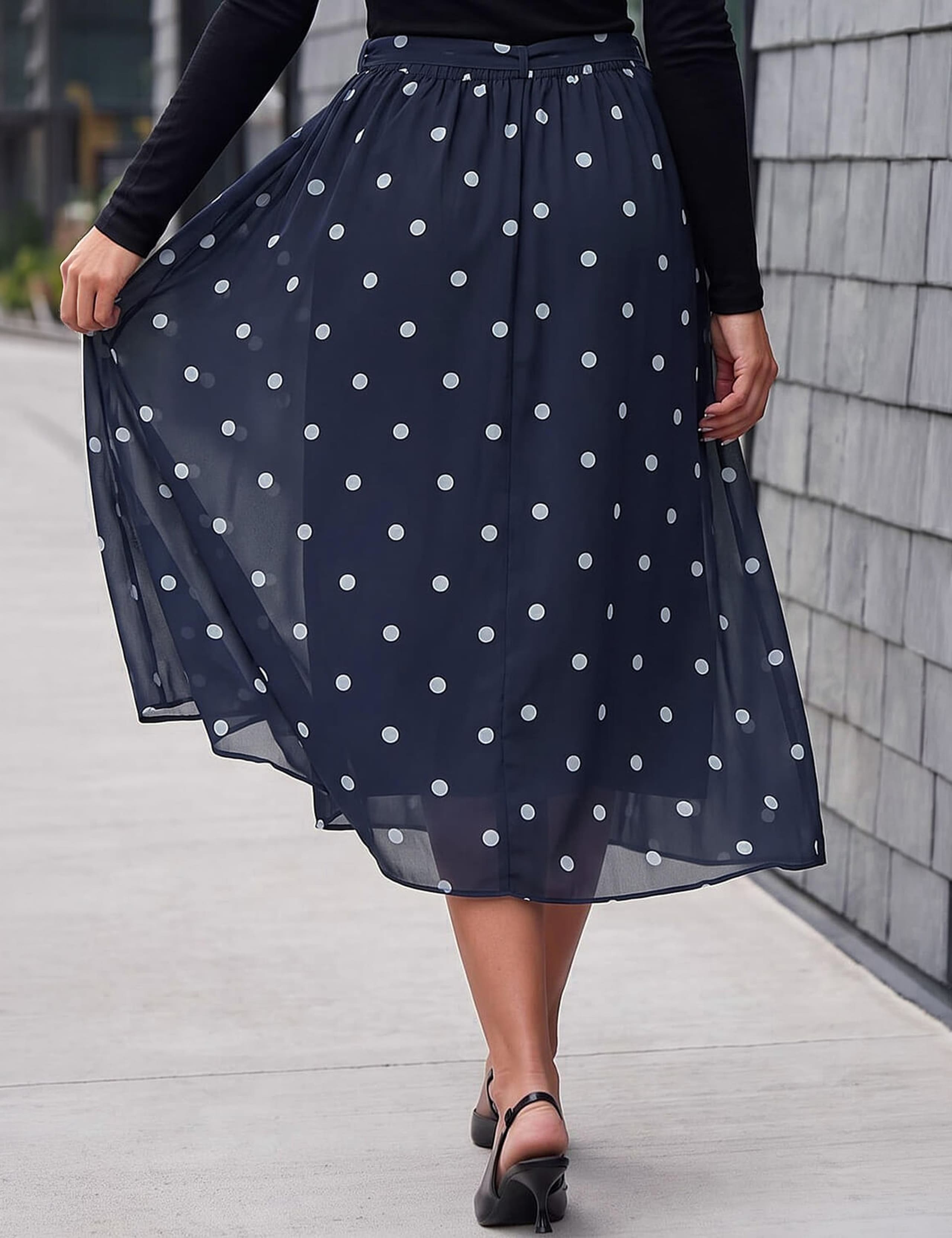 Polka Dot Belted A-Line Skirt 2 of 4