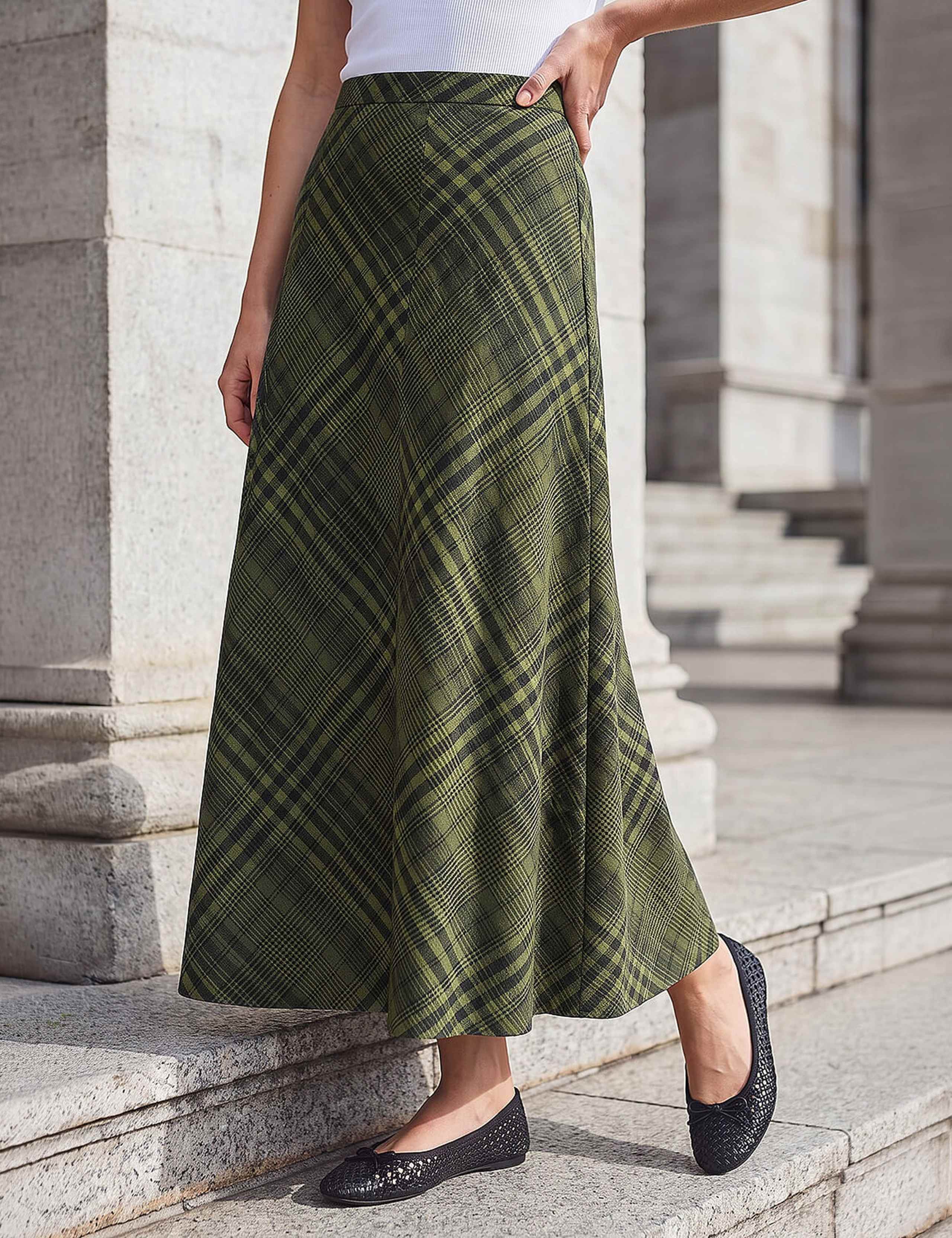 Printed Check Midi Skirt 1 of 4