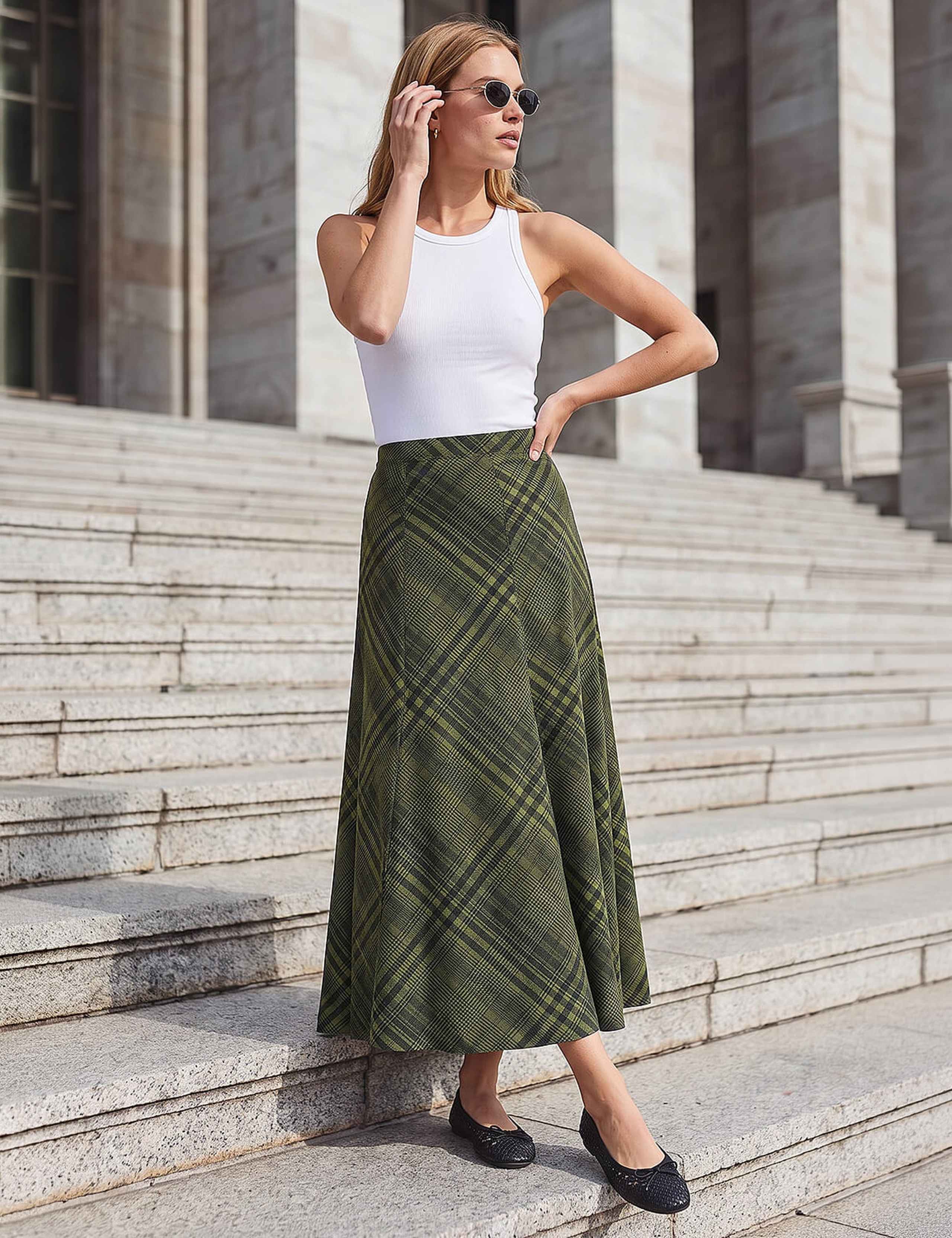 Printed Check Midi Skirt 3 of 4