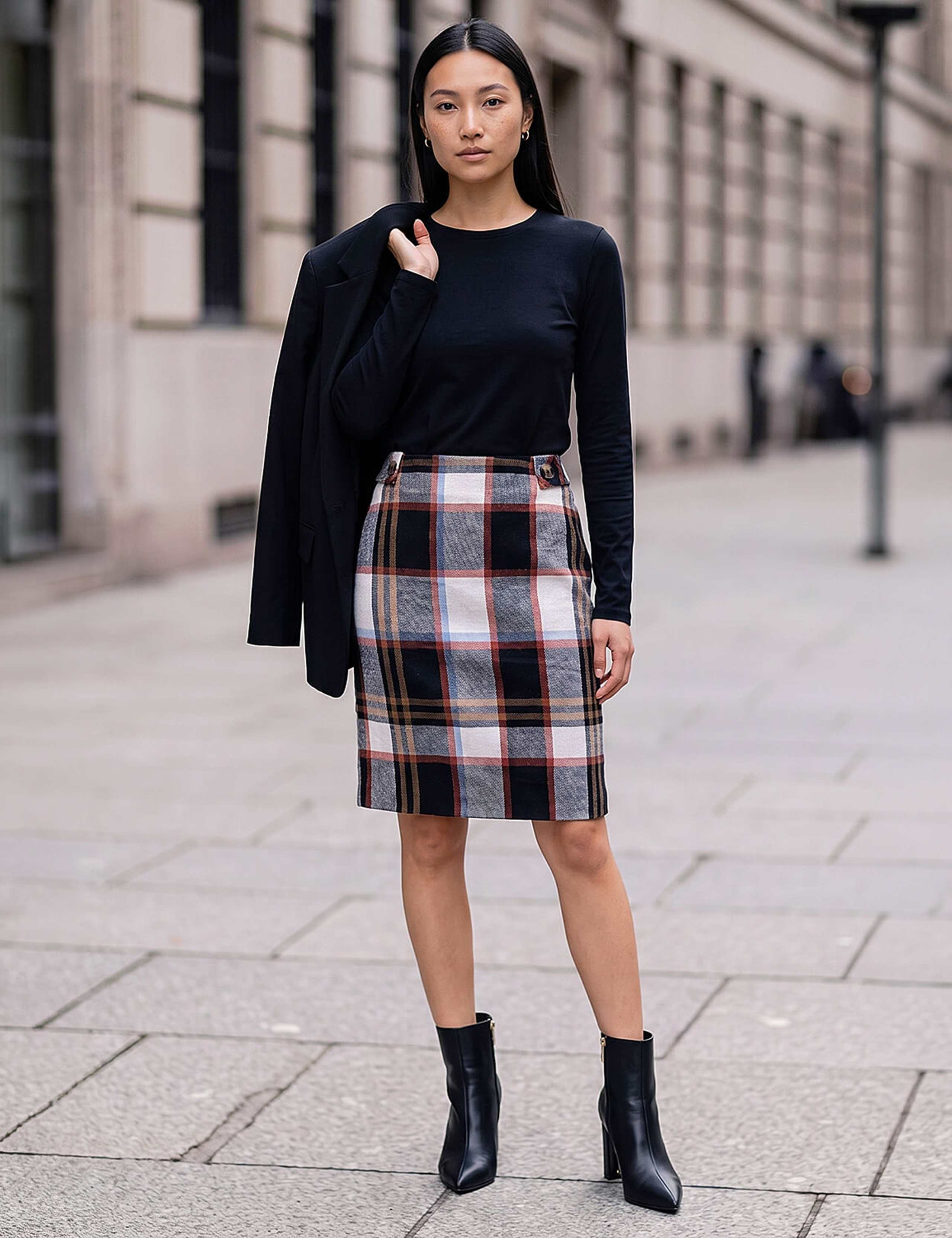 Button Tab Brushed Check Skirt 3 of 4