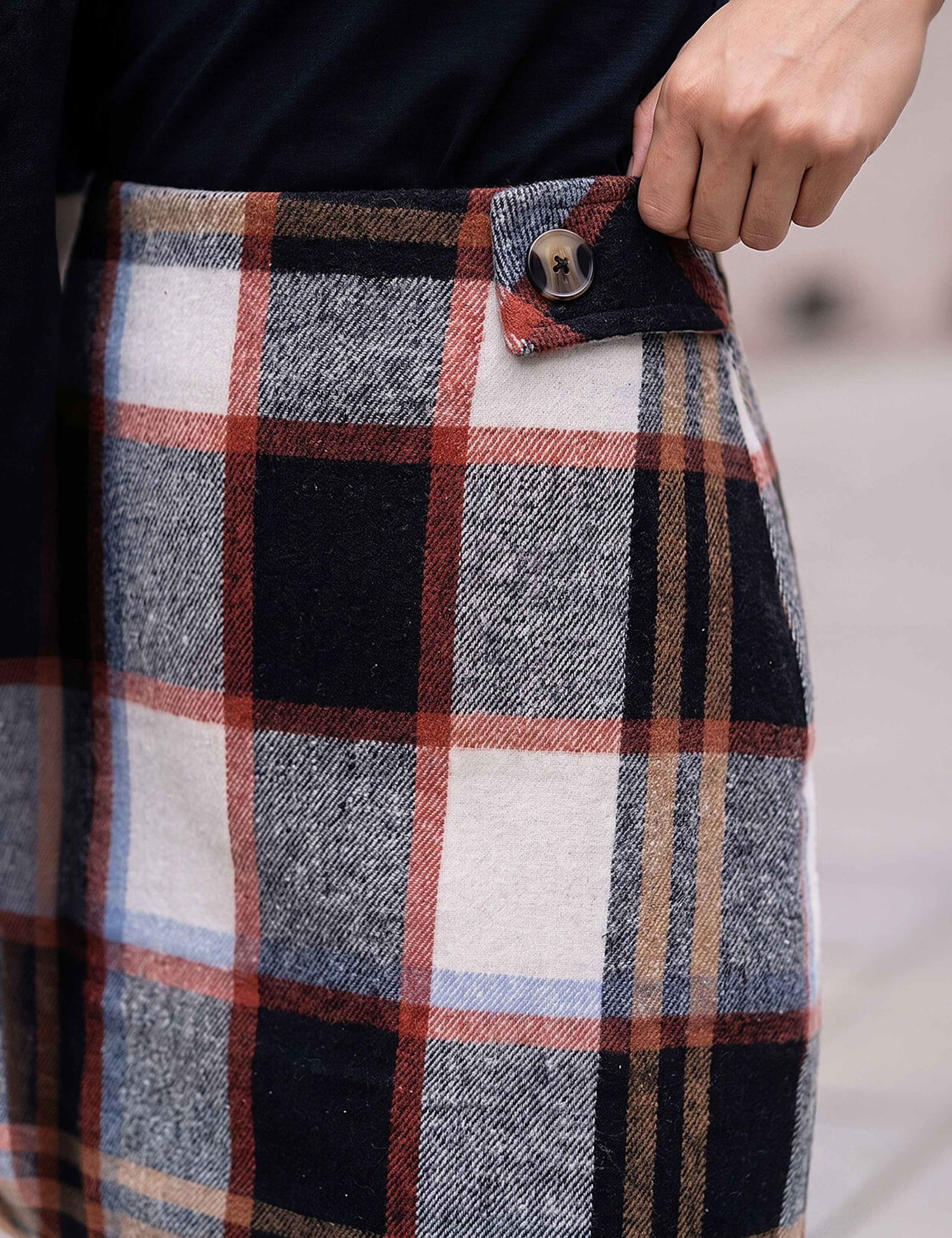 Button Tab Brushed Check Skirt 4 of 4