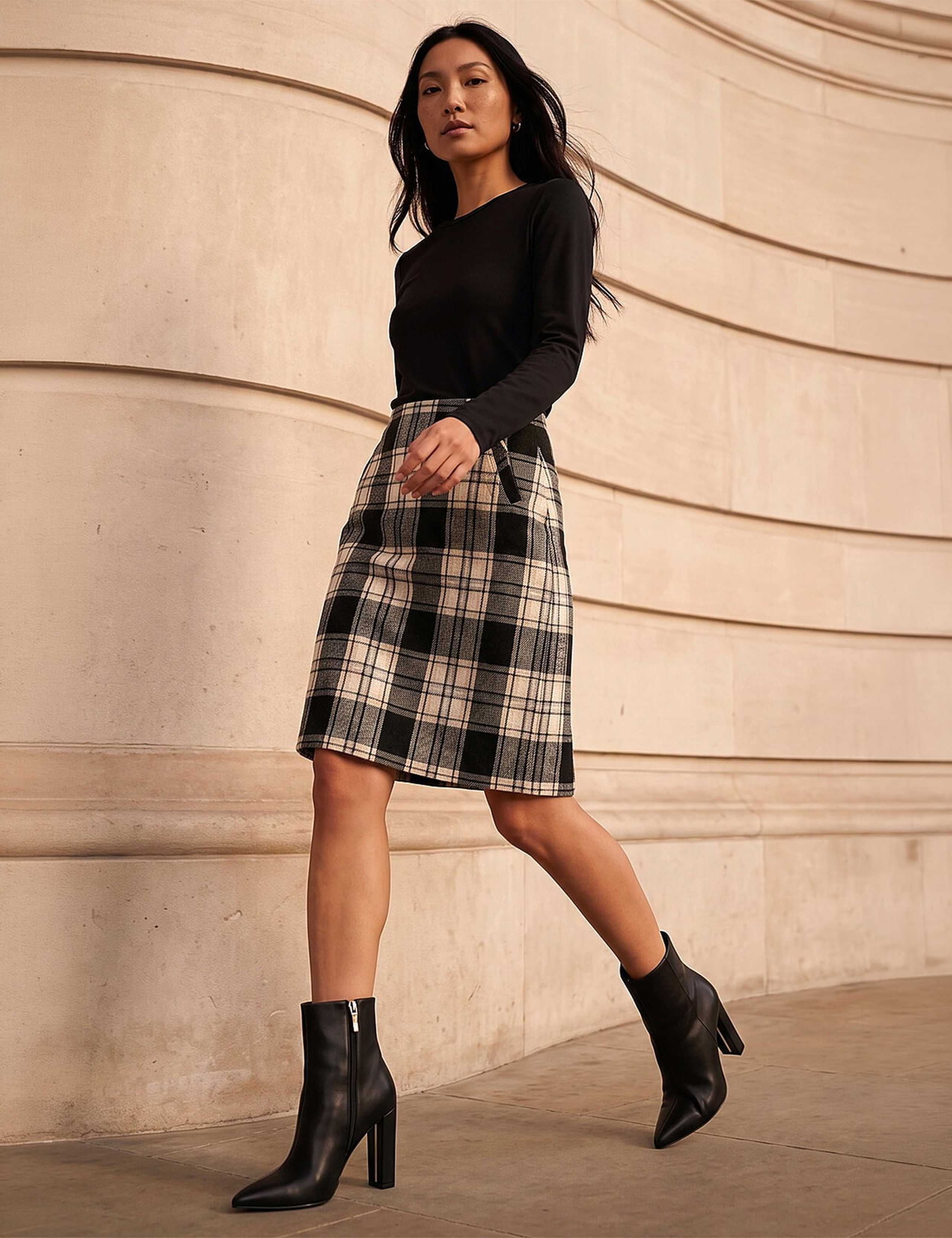 Brushed Check Pencil Skirt 1 of 4