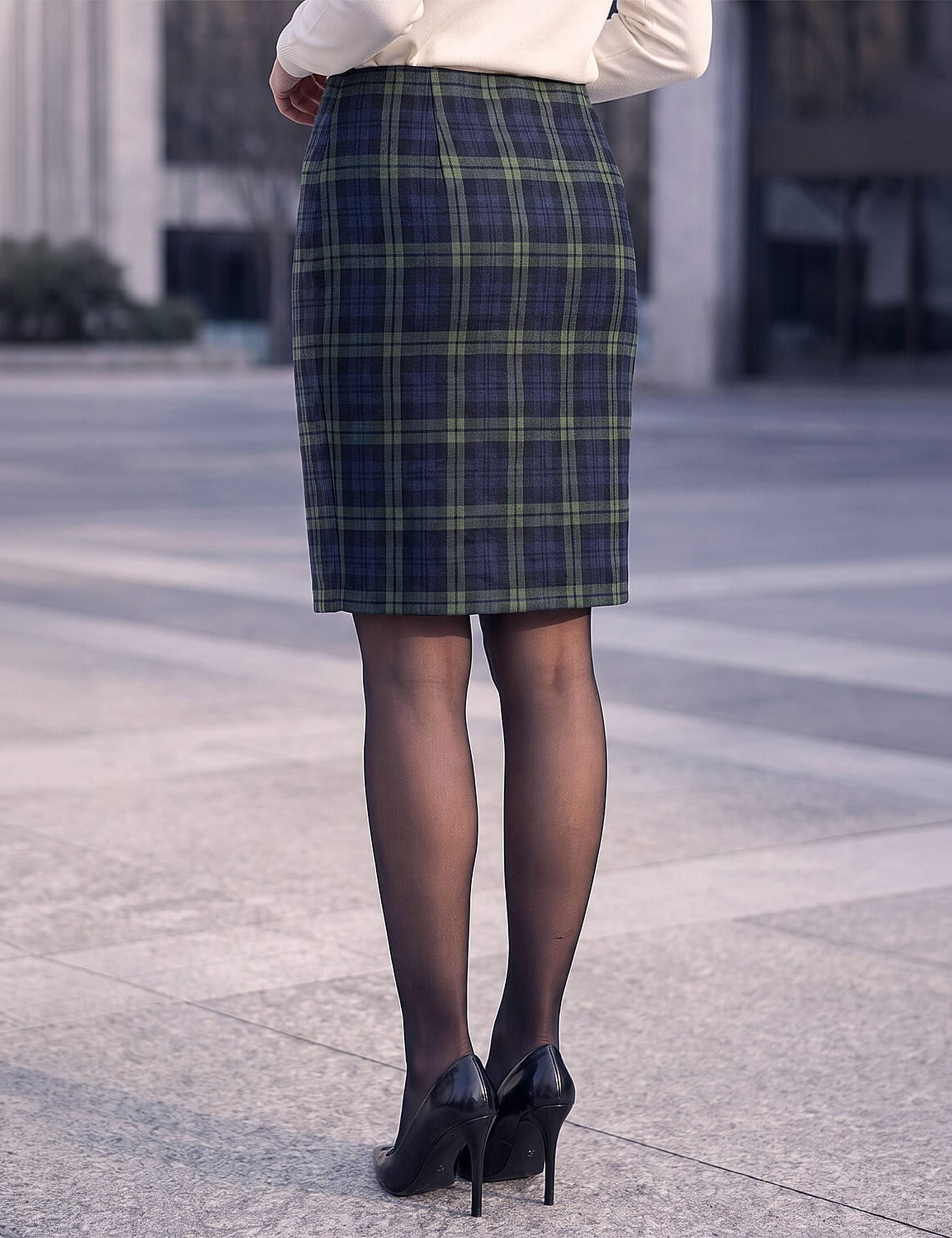 Check Print Stretch Pencil Skirt 2 of 4