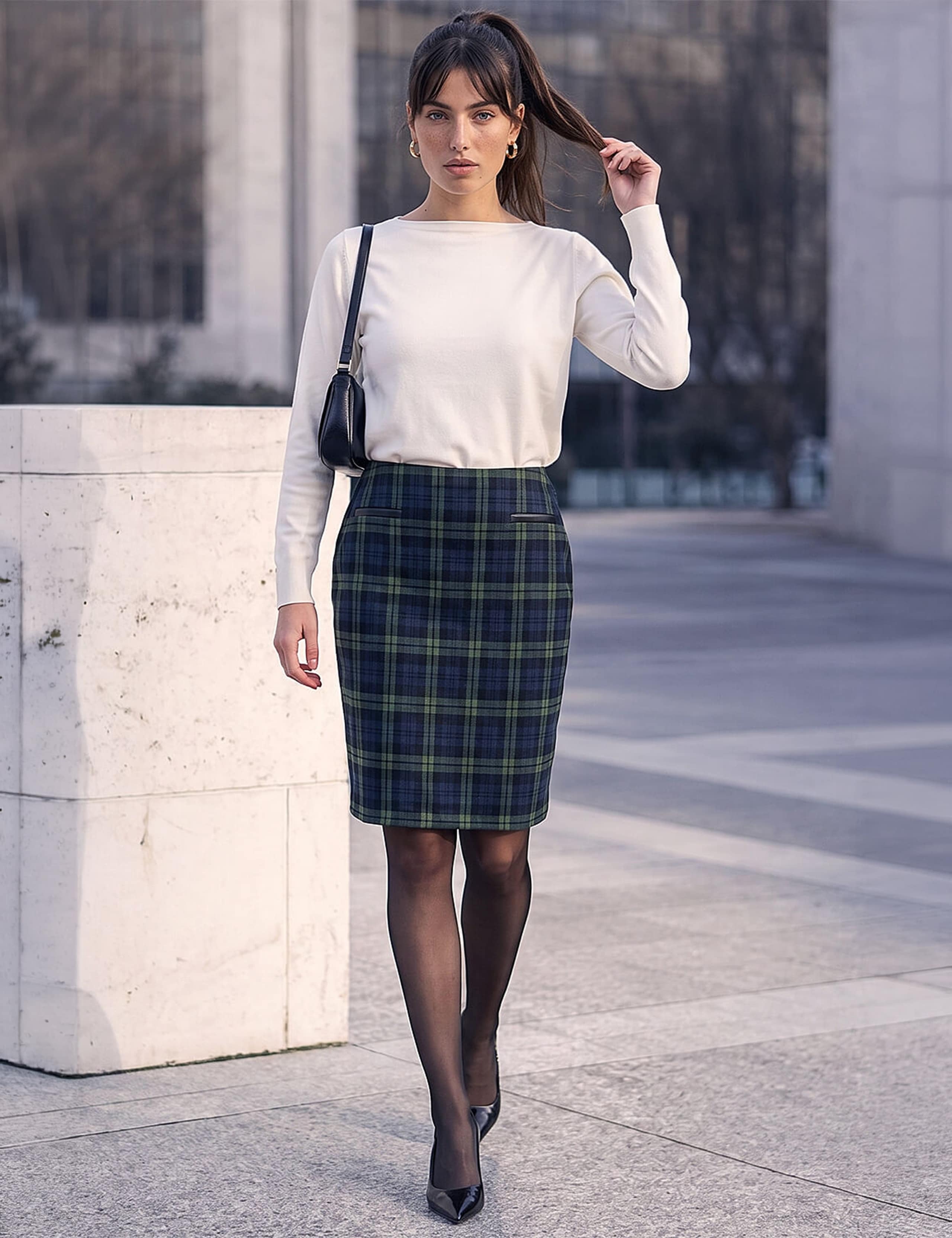 Check Print Stretch Pencil Skirt 3 of 4