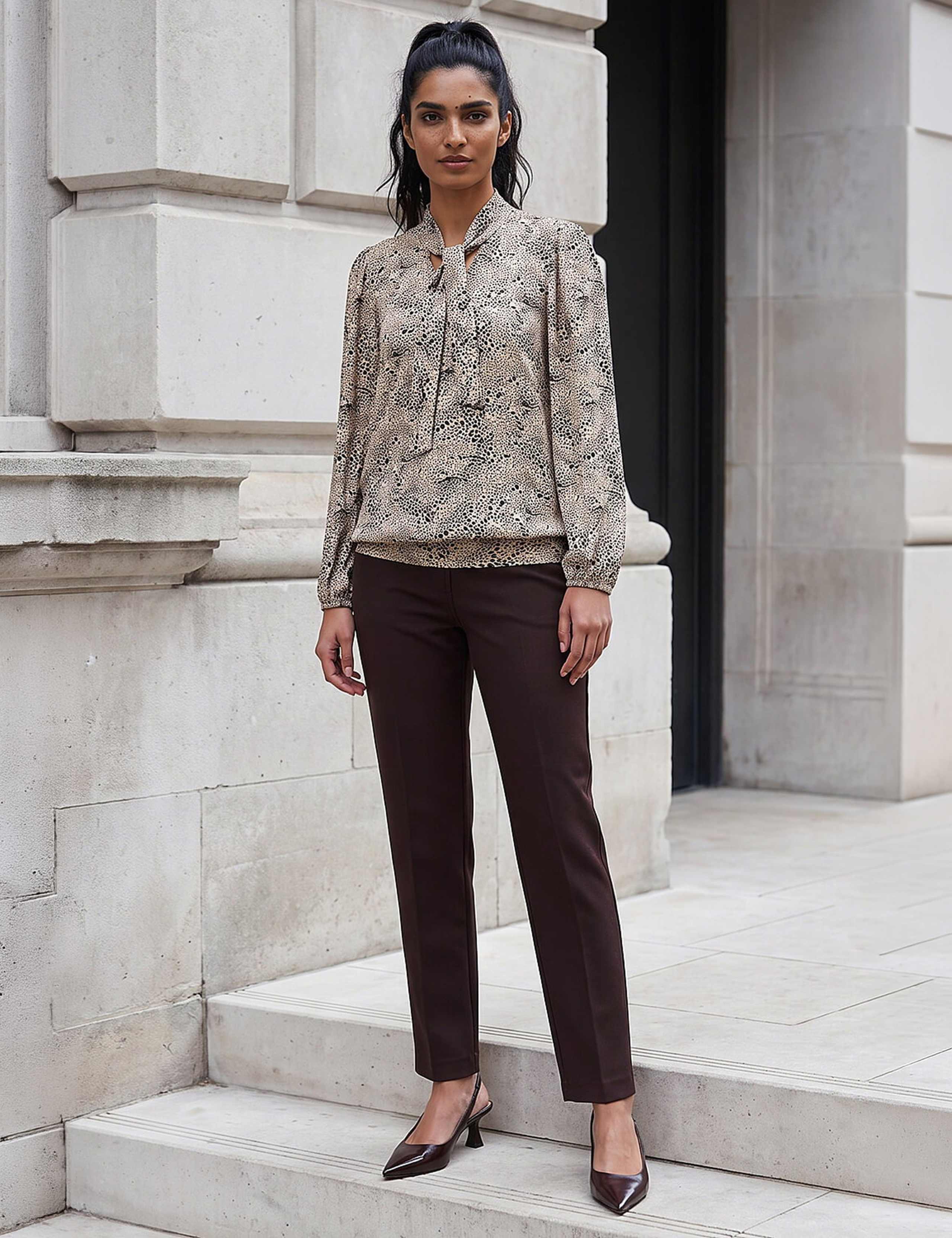 Animal Print Tie Neck Regular Fit Top 2 of 4
