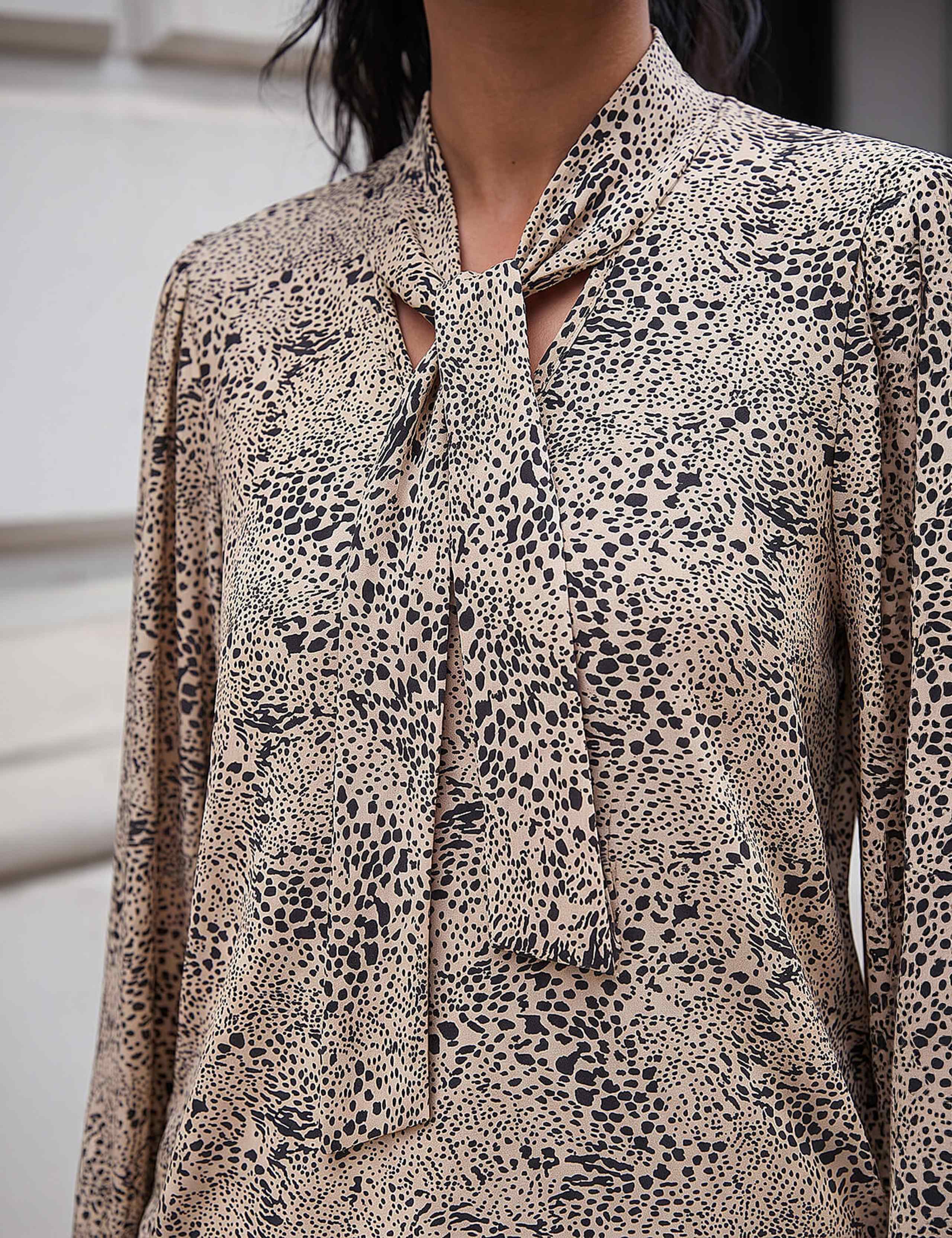 Animal Print Tie Neck Regular Fit Top 3 of 4