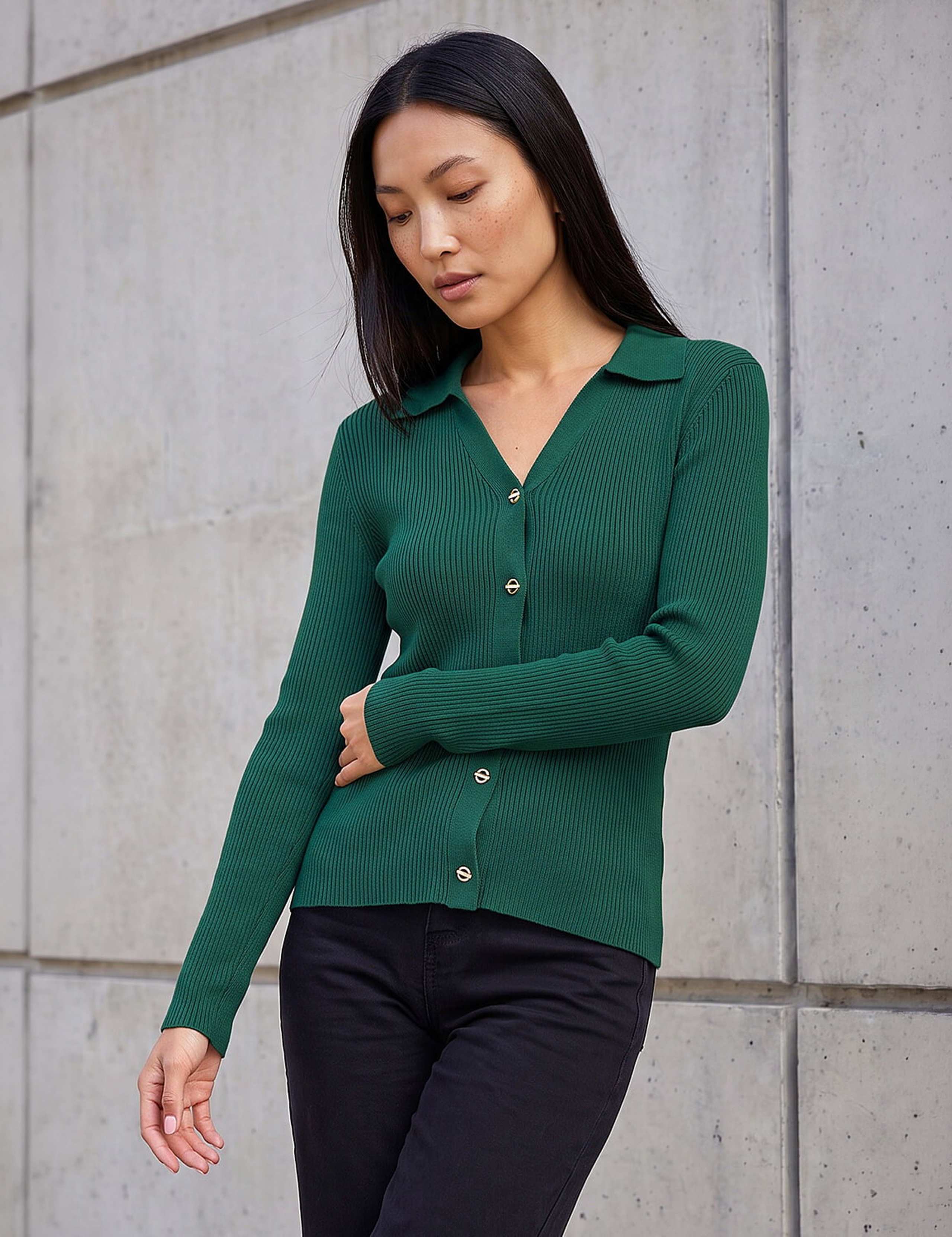 Ribbed Knitted Henley Top 2 of 4