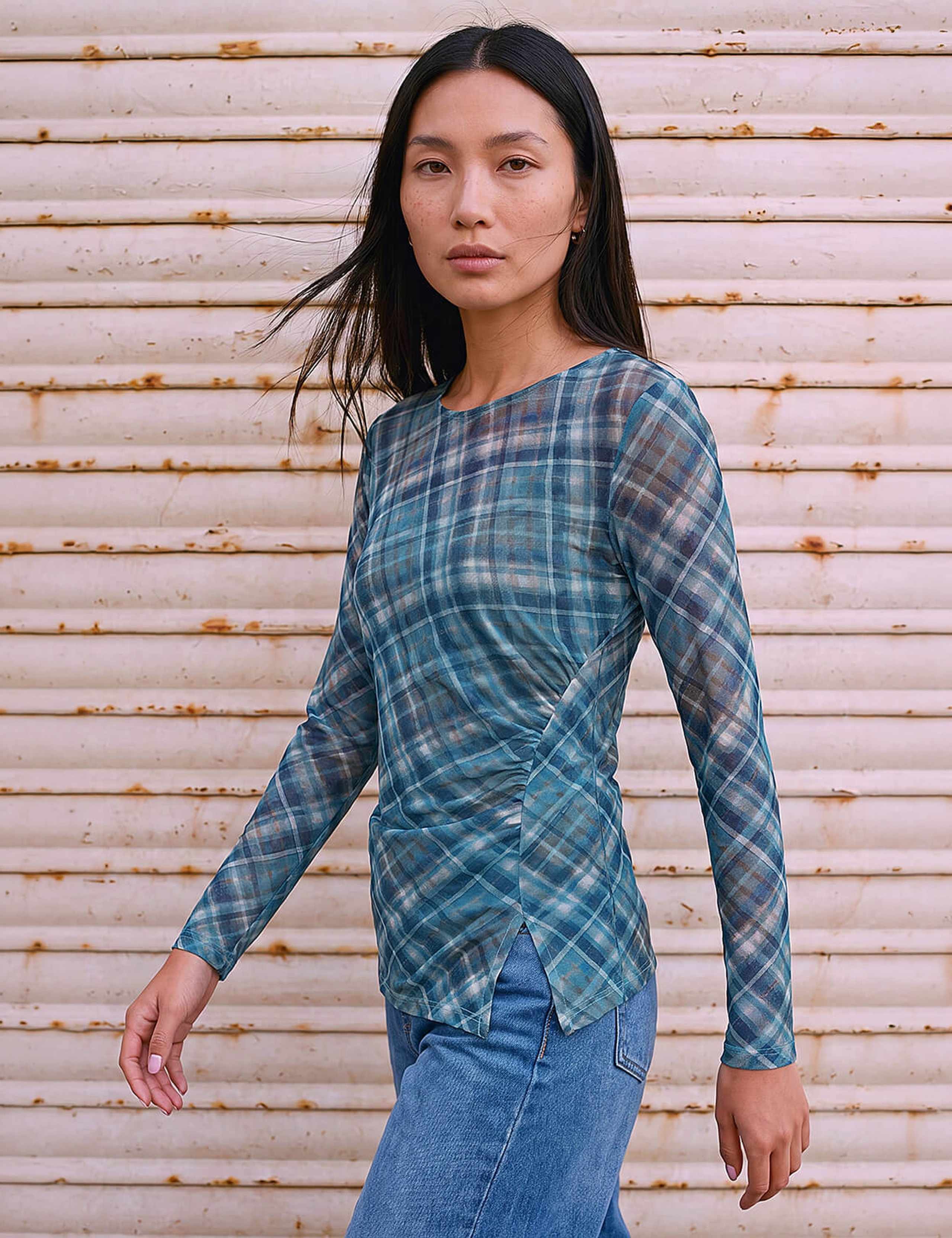 Checked Regular Fit Gathered Top 3 of 4