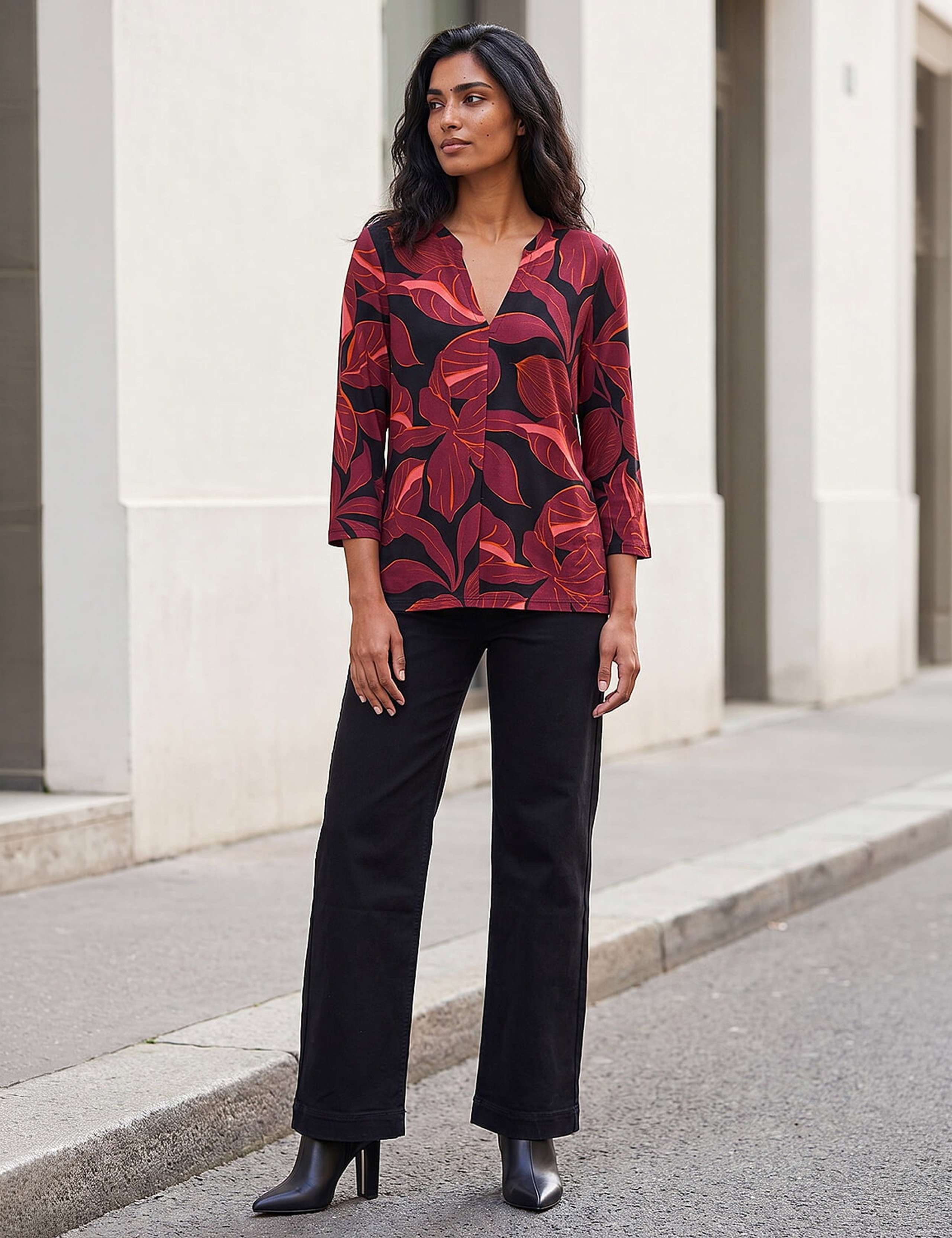 Floral V Neck Stretch Top 3 of 4