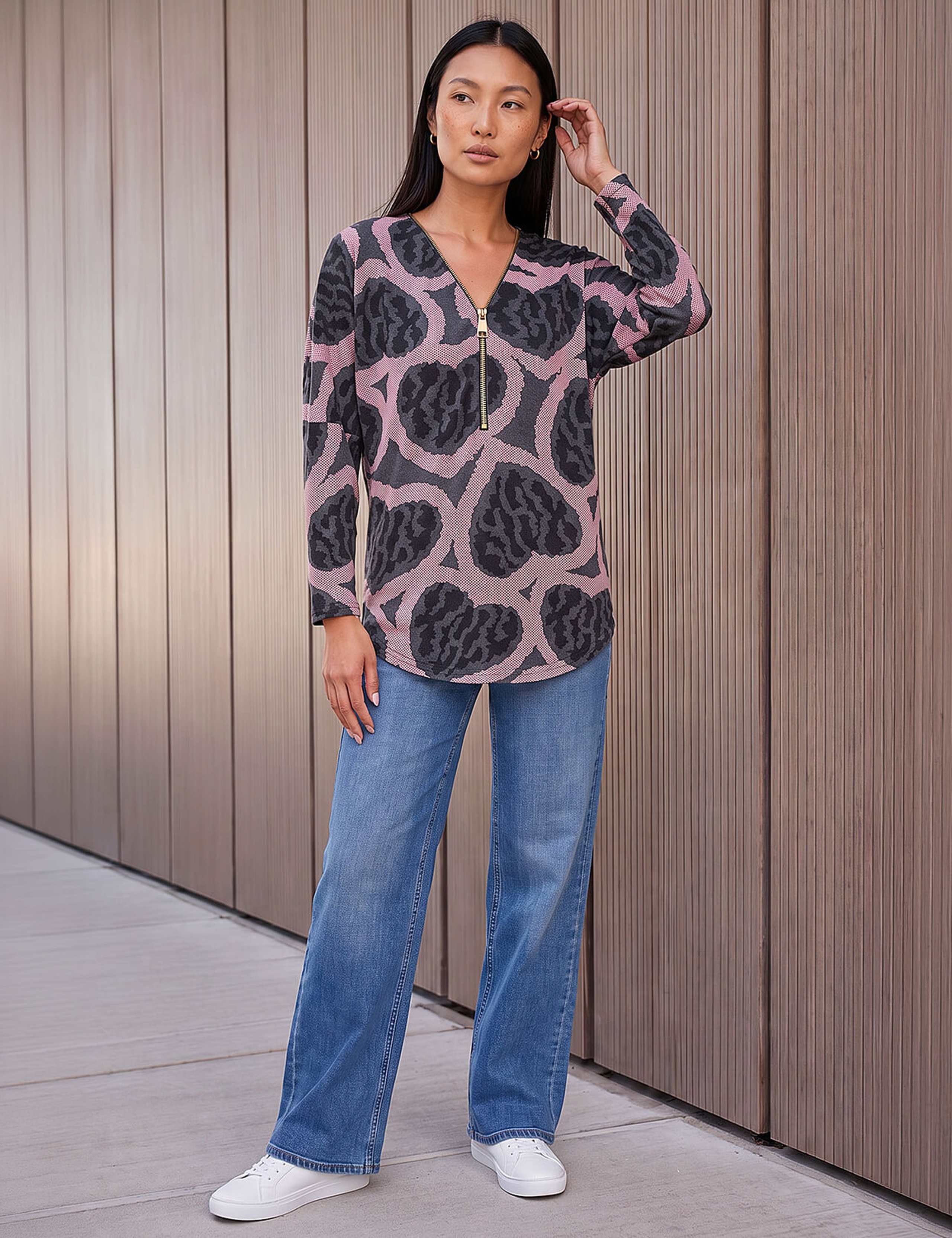 Heart Print Zip Up Top 3 of 4