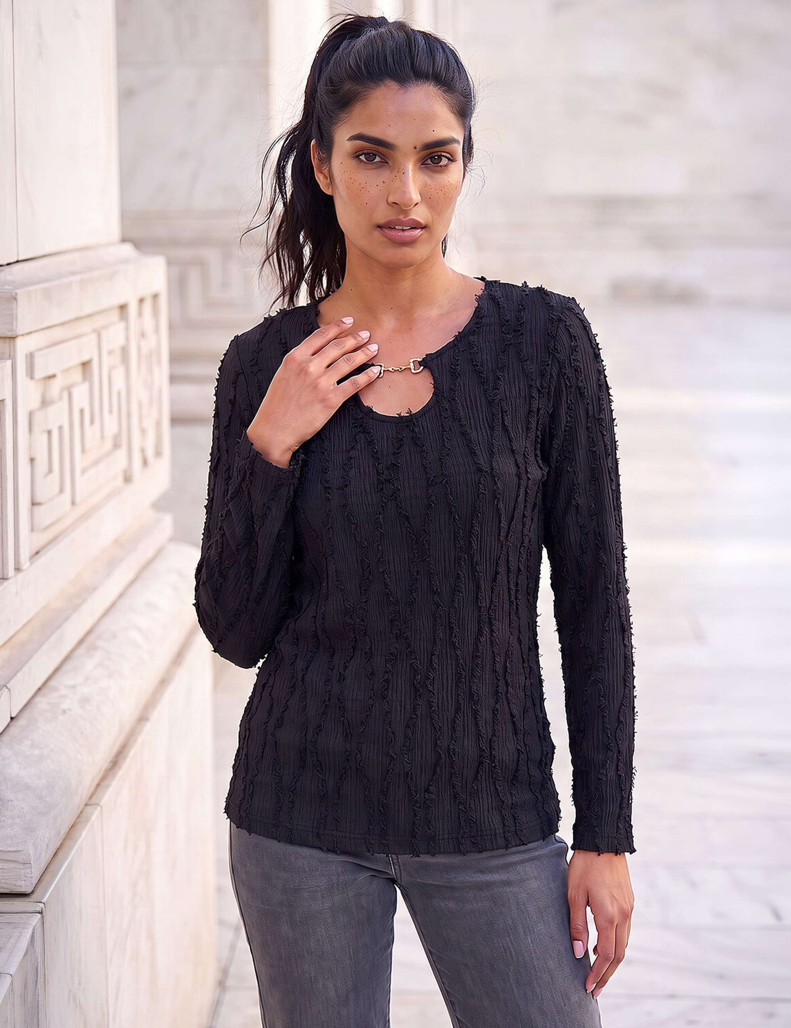 Textured Regular Fit Hardware Detail Top 1 of 4