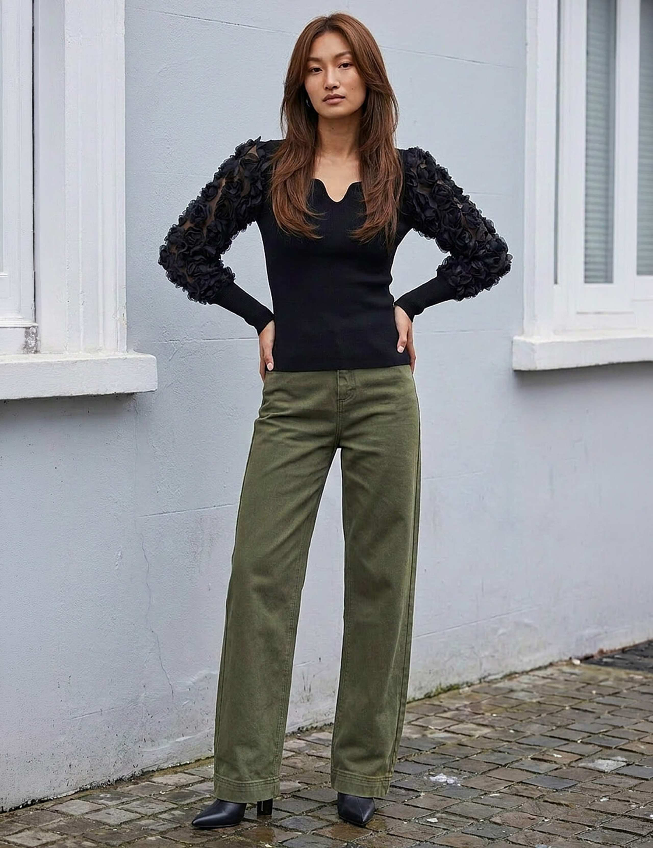 Lace Sleeve V Neck Knitted Top 2 of 4
