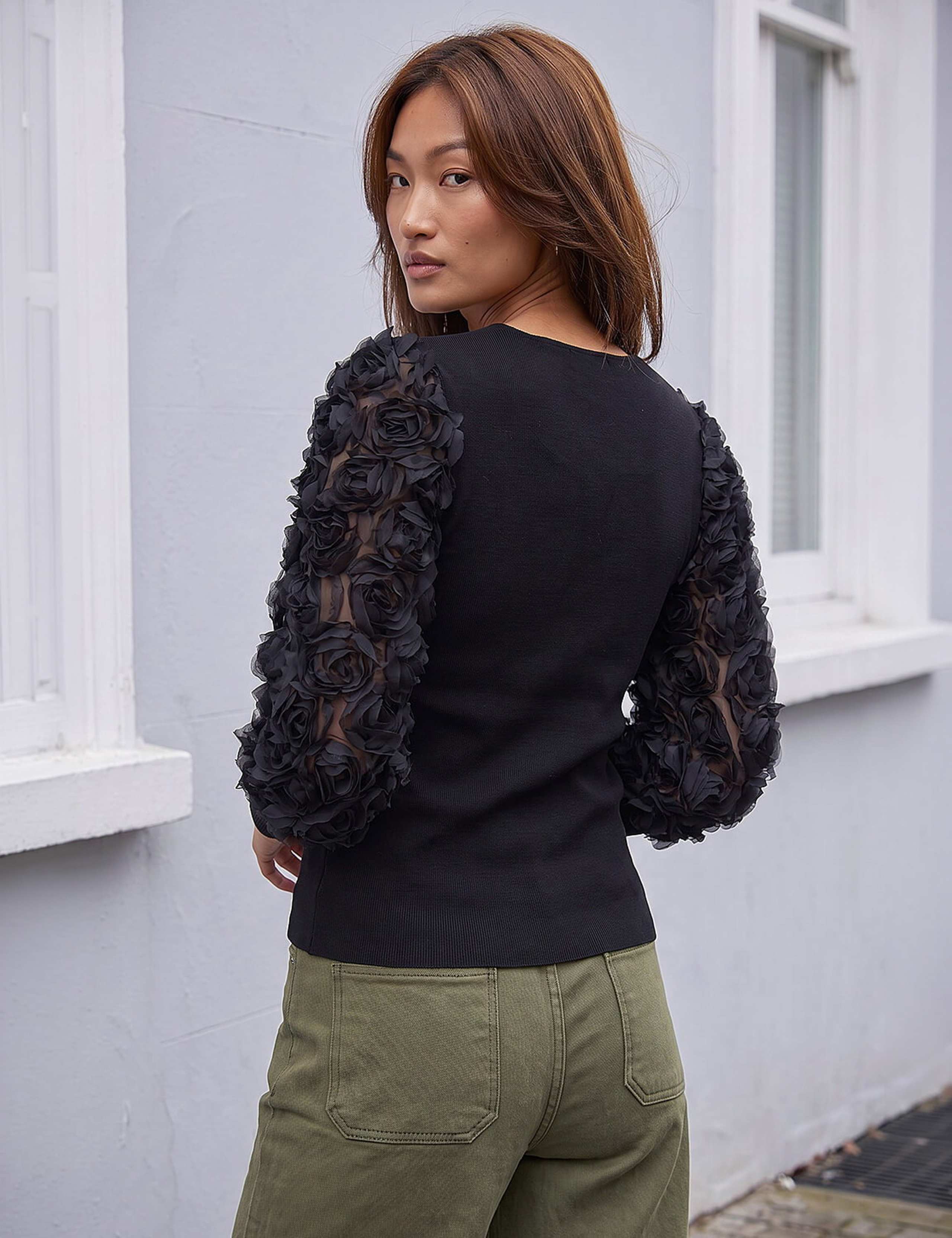 Lace Sleeve V Neck Knitted Top 3 of 4