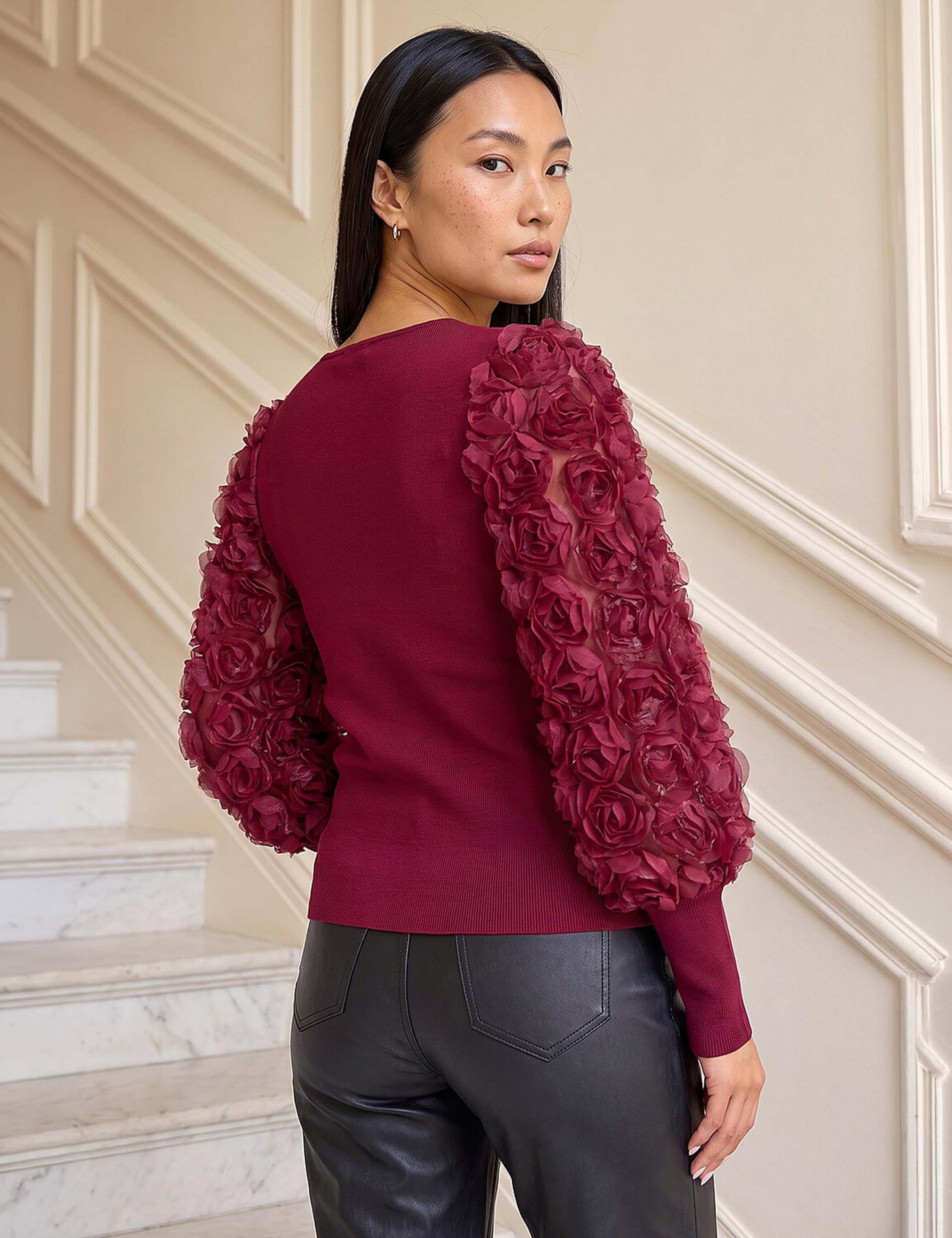Lace Sleeve V Neck Knitted Top 3 of 4